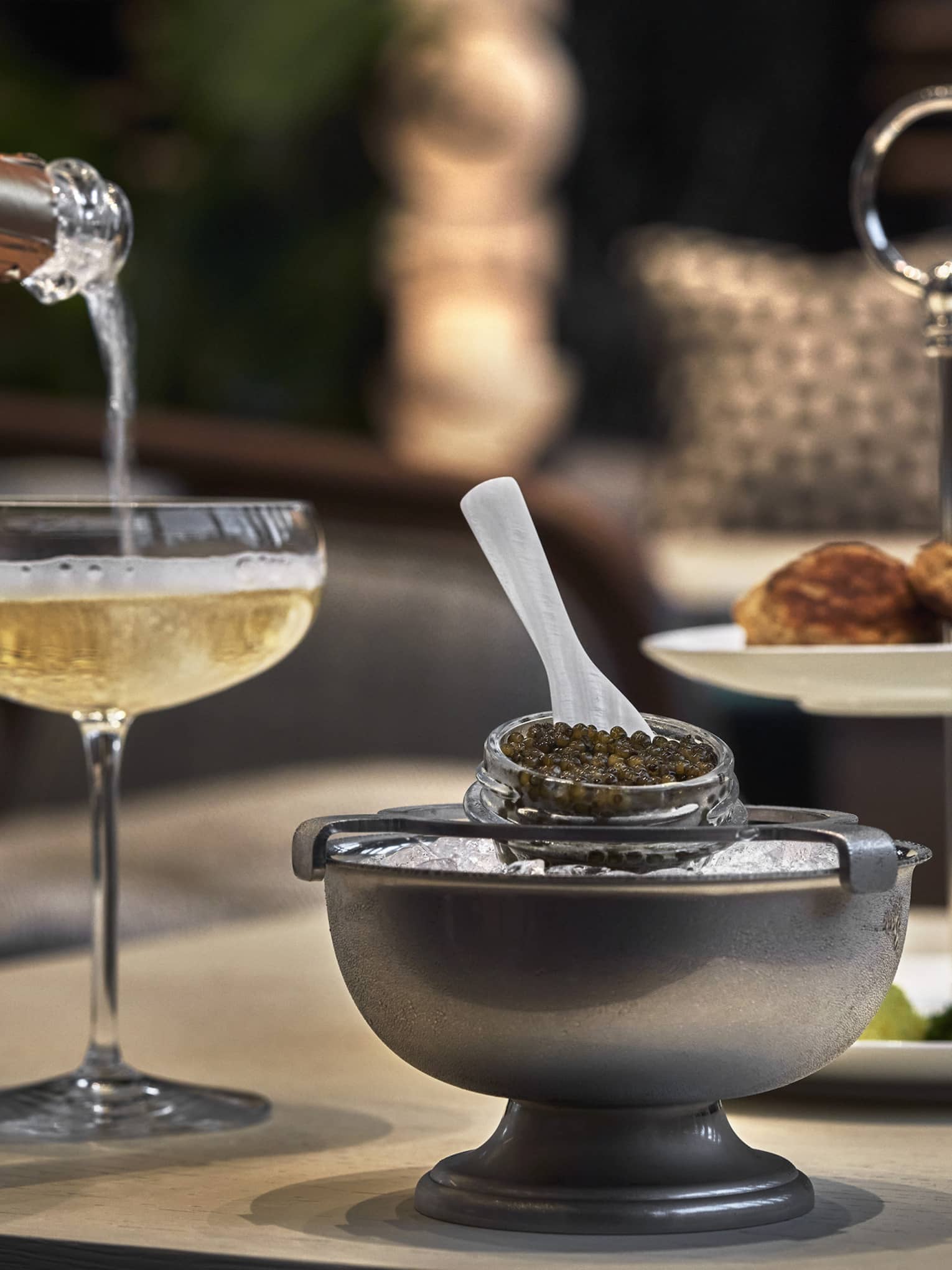 Champagne and caviar spread for two at Chandelier Bar