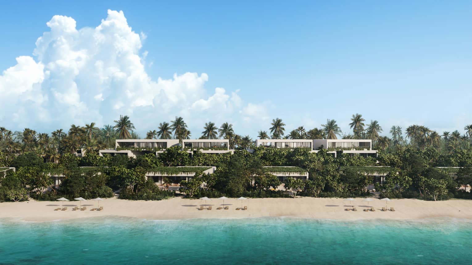 Rendering of exterior shot of flats and villas