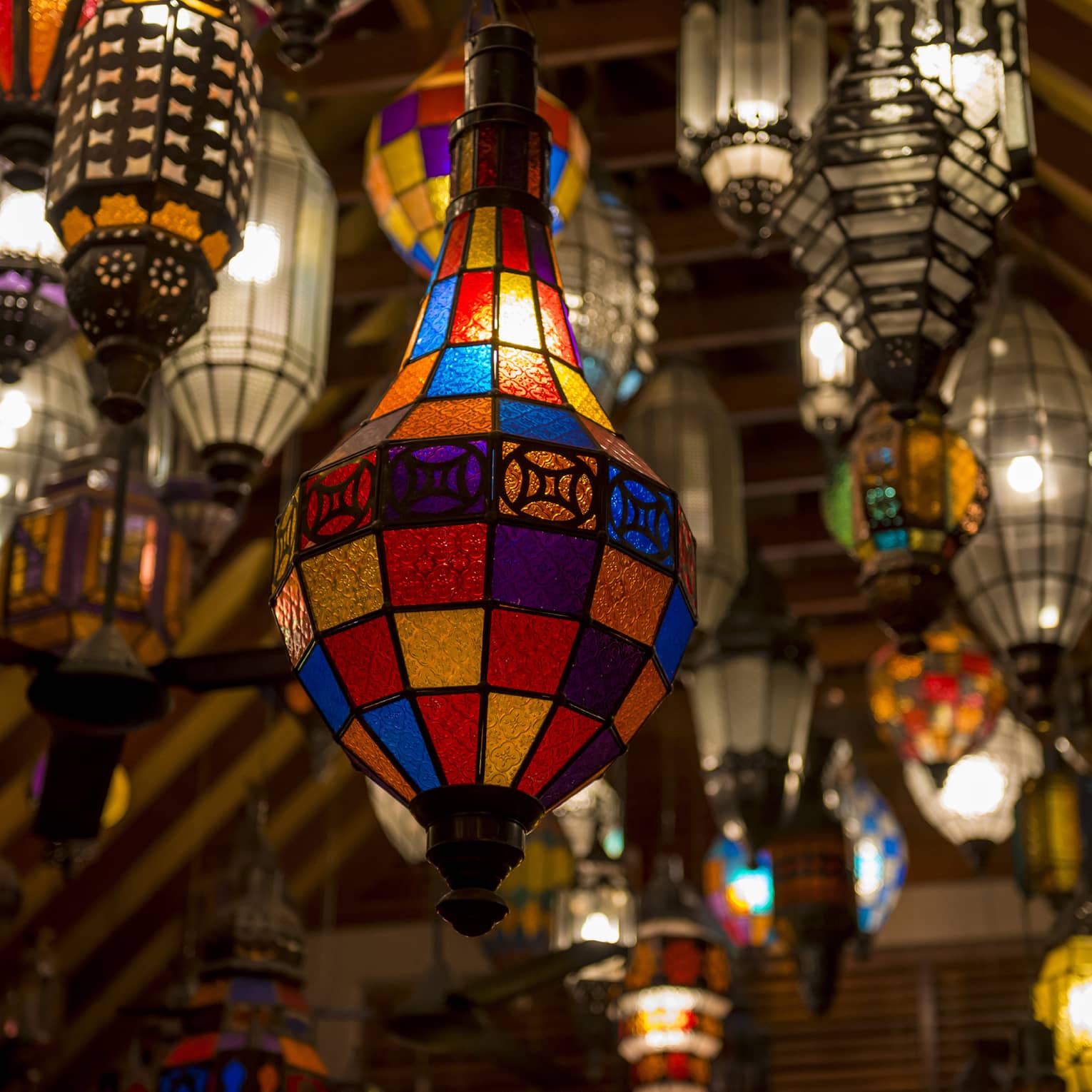 Colourful hanging lanterns
