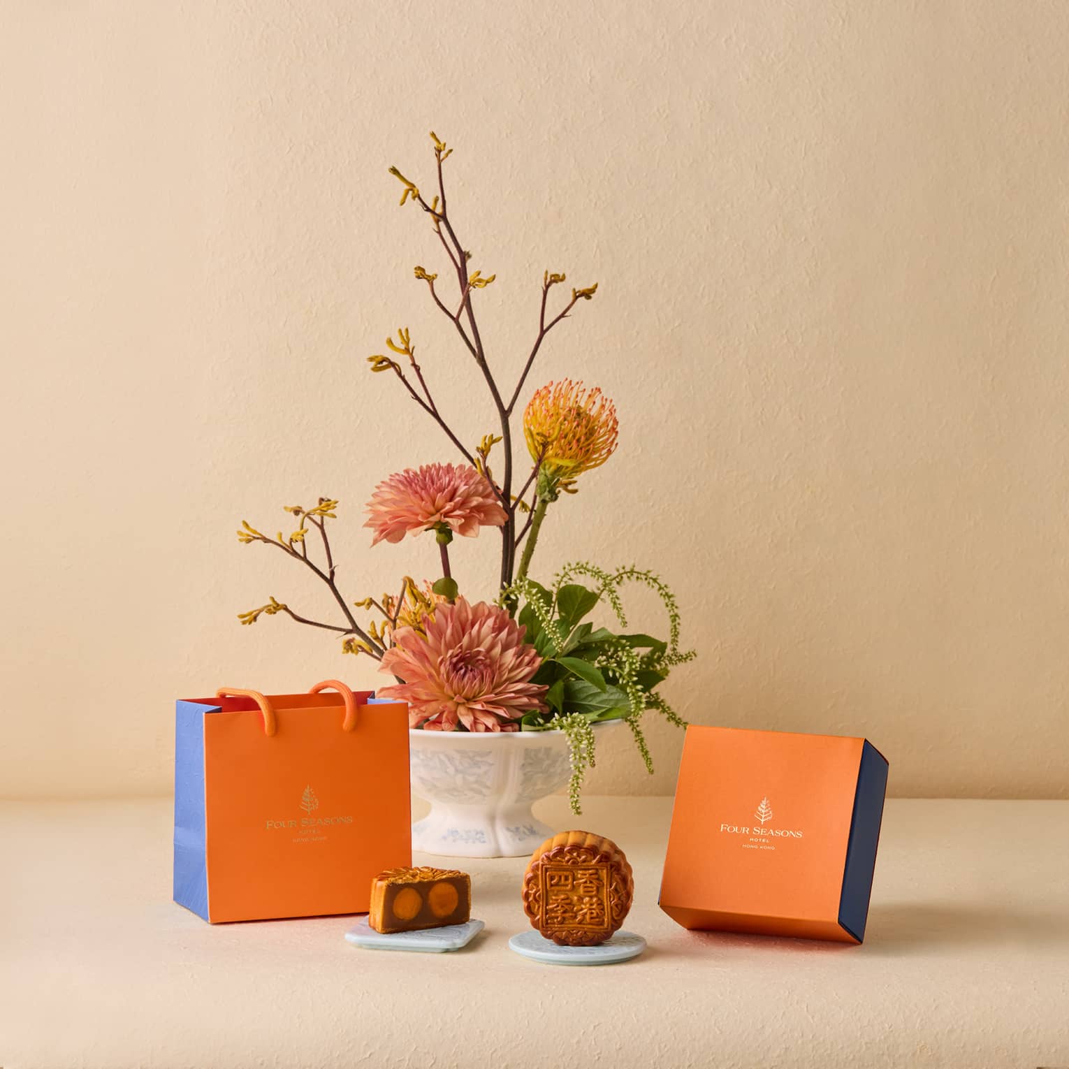 Luxury Four Seasons mooncake set in orange box