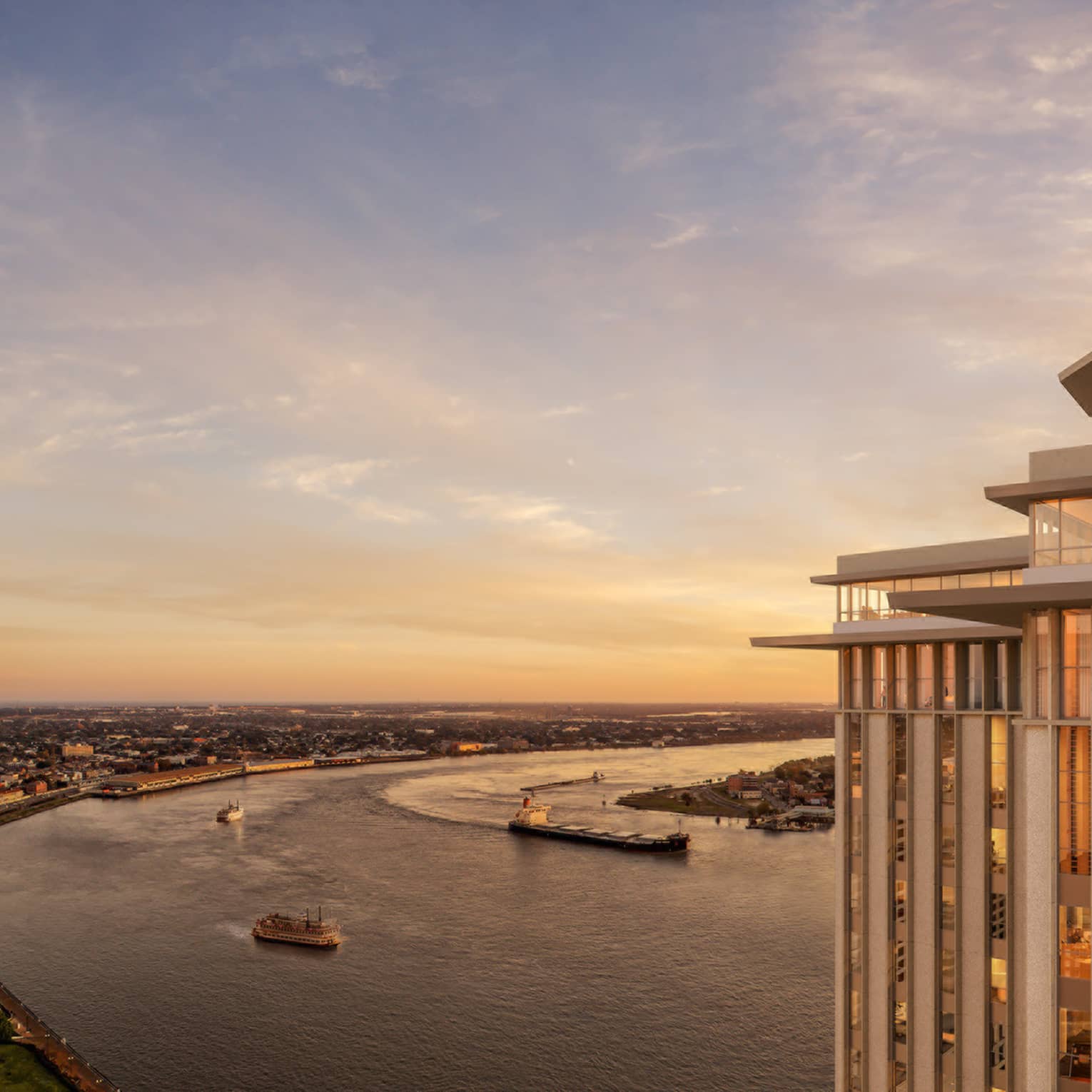 A view of the Mississippi River from the top of the Four Seasons hotel.