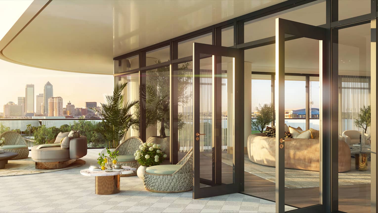 Rendering of terrace and skyline in background