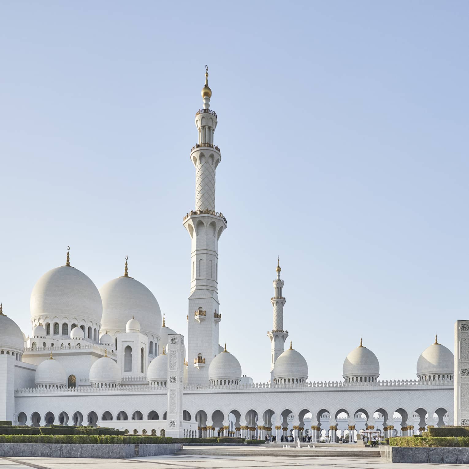 Abu Dhabi's white Grand Mosque shines in the sunlight