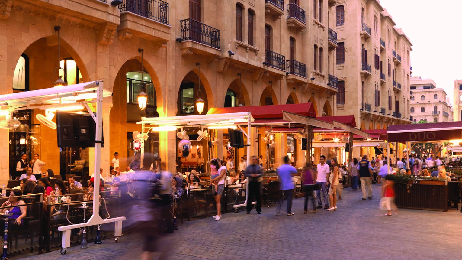 Crowds along Beirut street, cafes