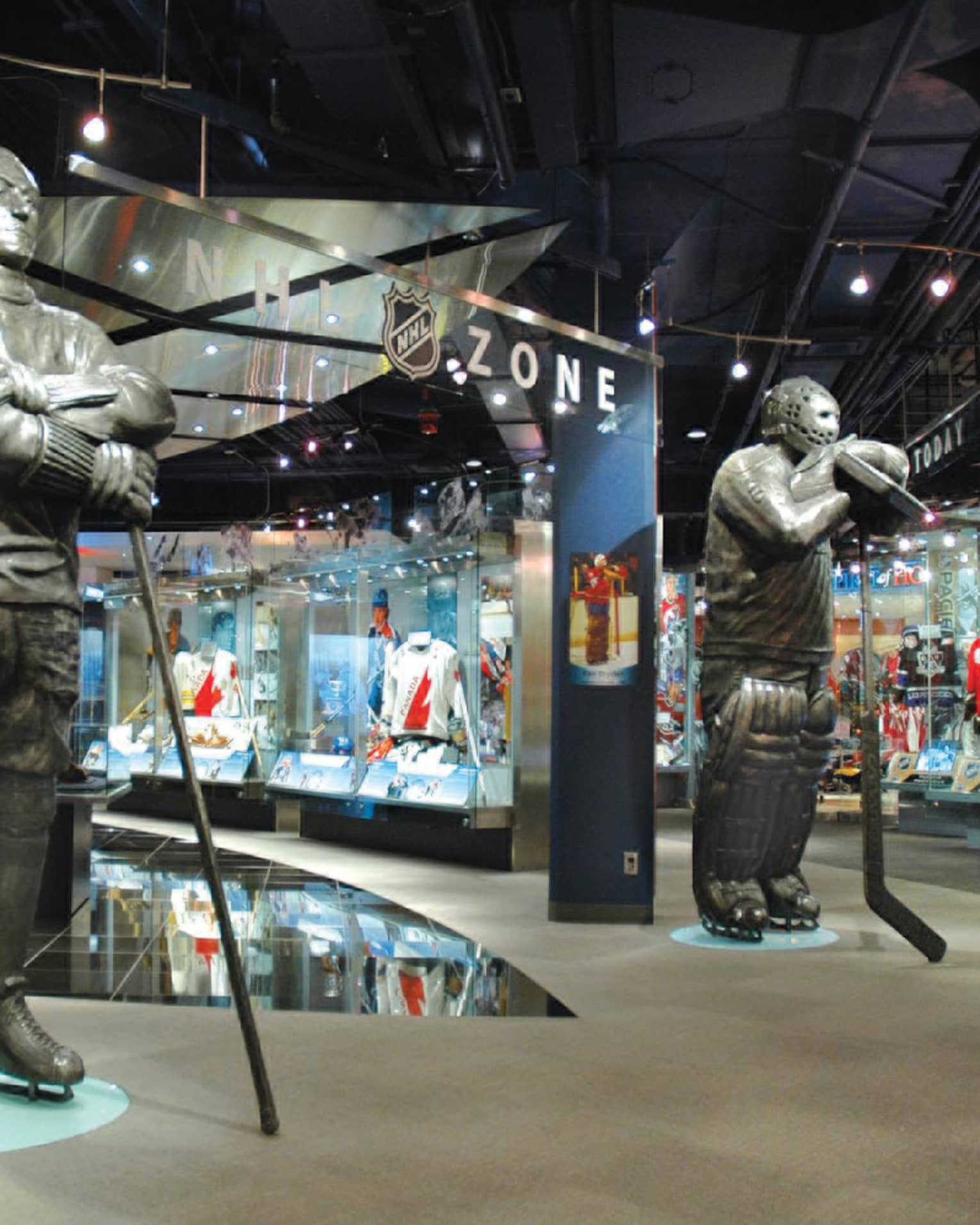 Hockey player statues, displays inside Hockey Hall of Fame museum