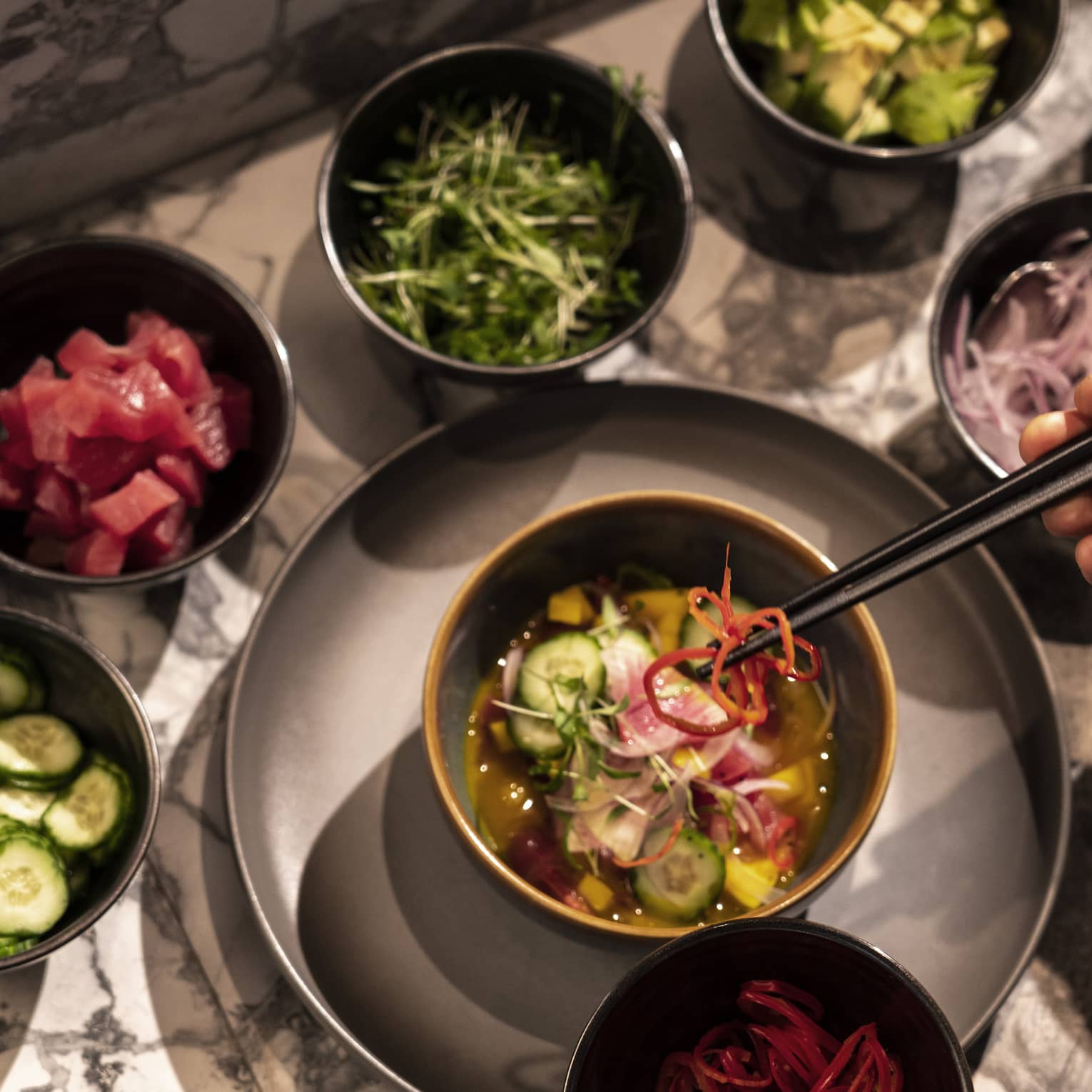 An assortment of ingredients for a salad.