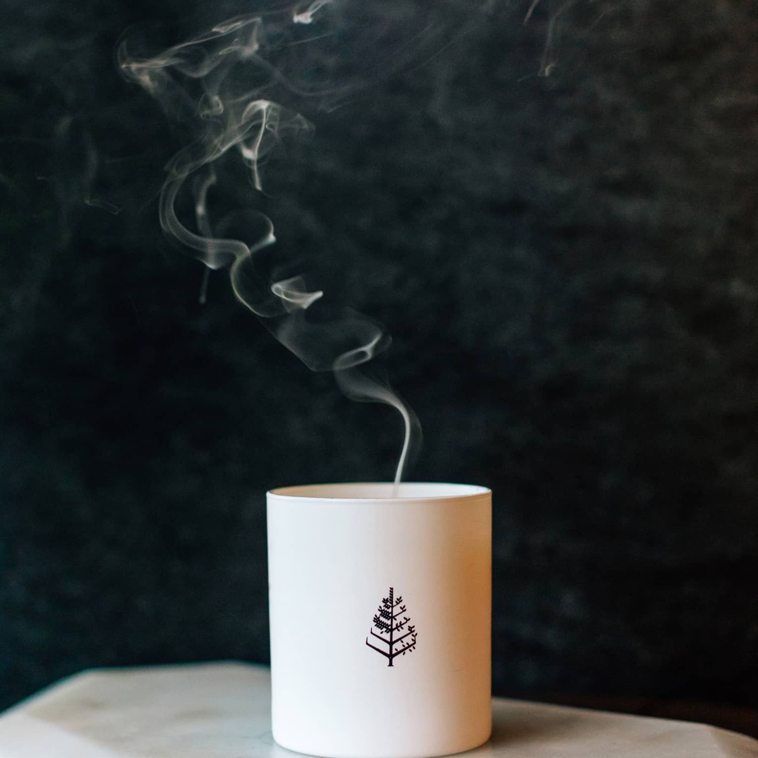 Smoke rising from candle with Four Seasons logo on table