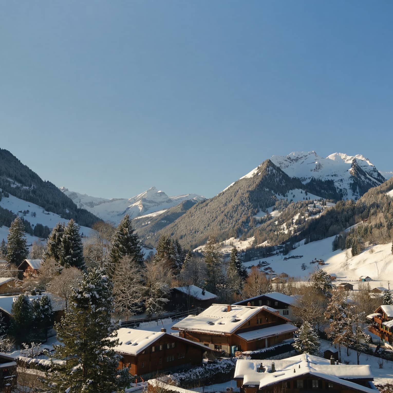 A snowy mountain town in the Alps