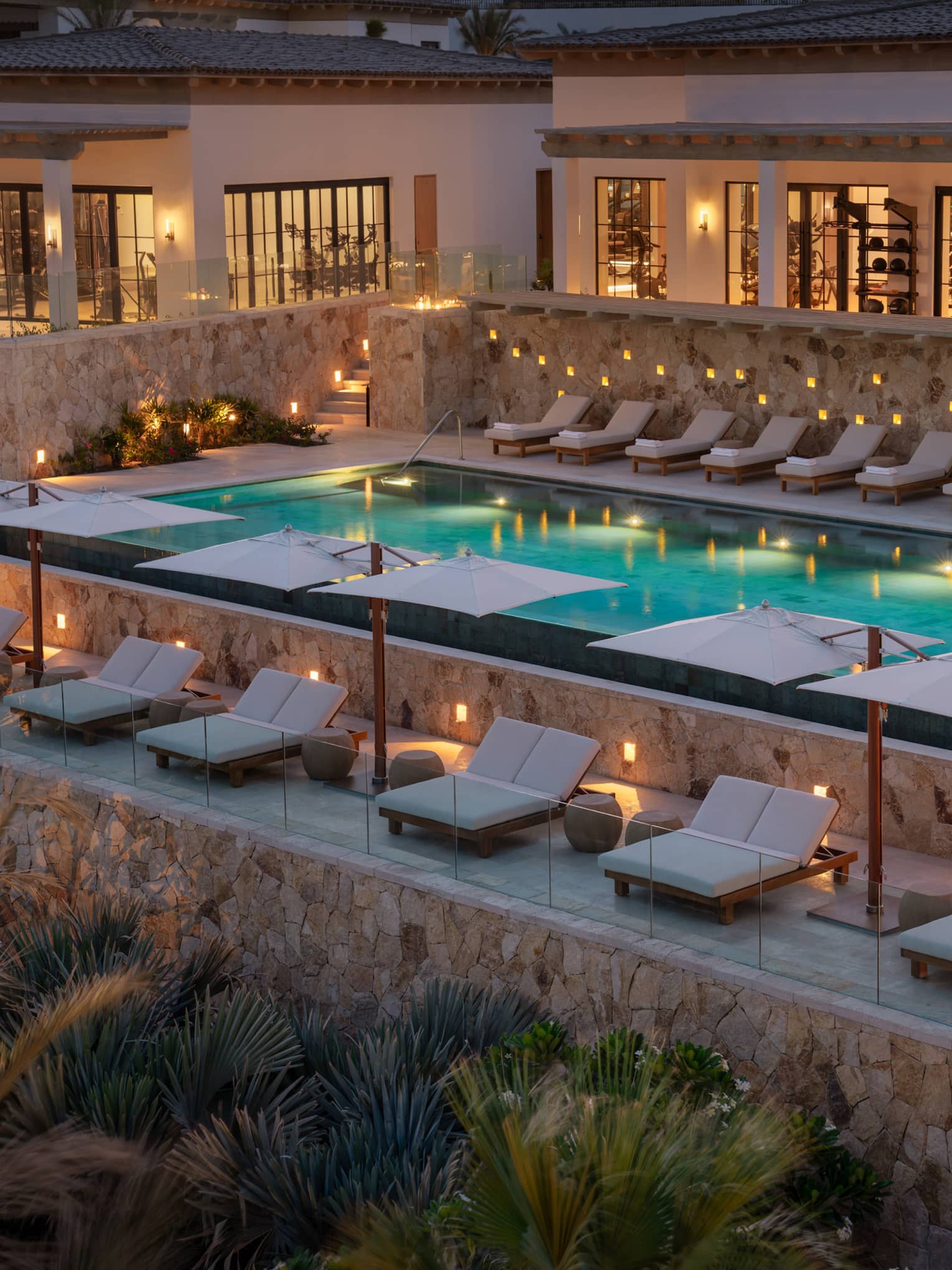 Outdoor swimming pool outside a fitness centre at luxury Four Seasons Resort Cabo San Lucas at Cabo Del Sol