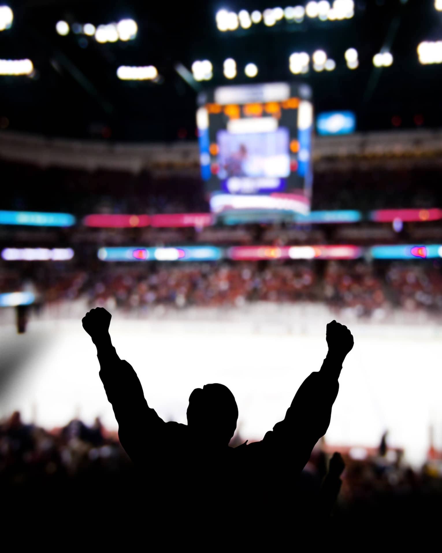 ,A fan cheering at a hockey game