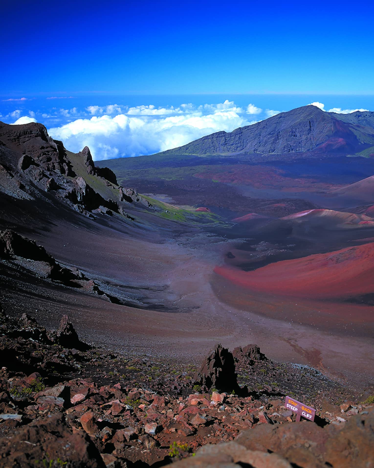 Haleakala Crater volcanic mountains under blue sky at Haleakala National Park