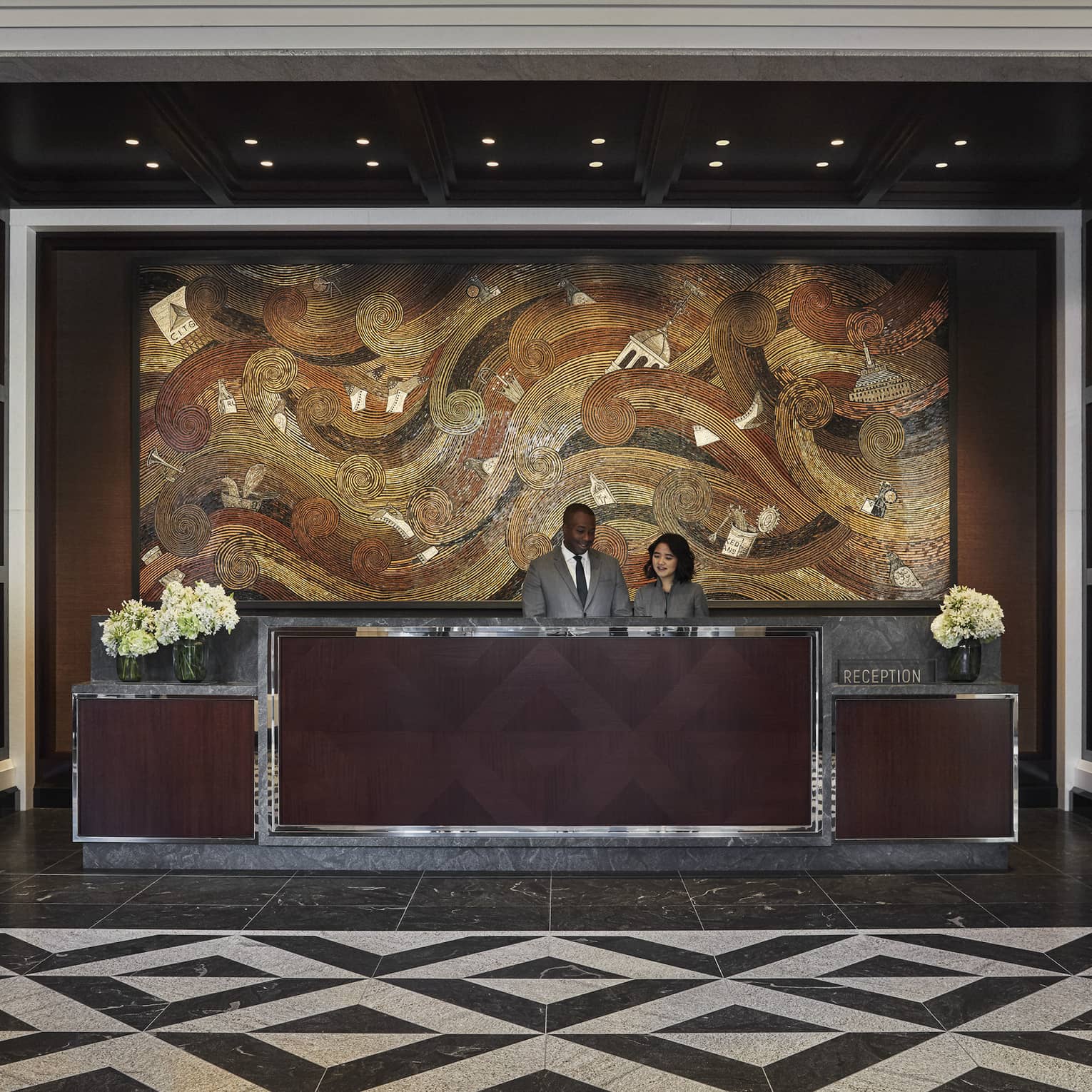 Check-in desk in the hotel lobby