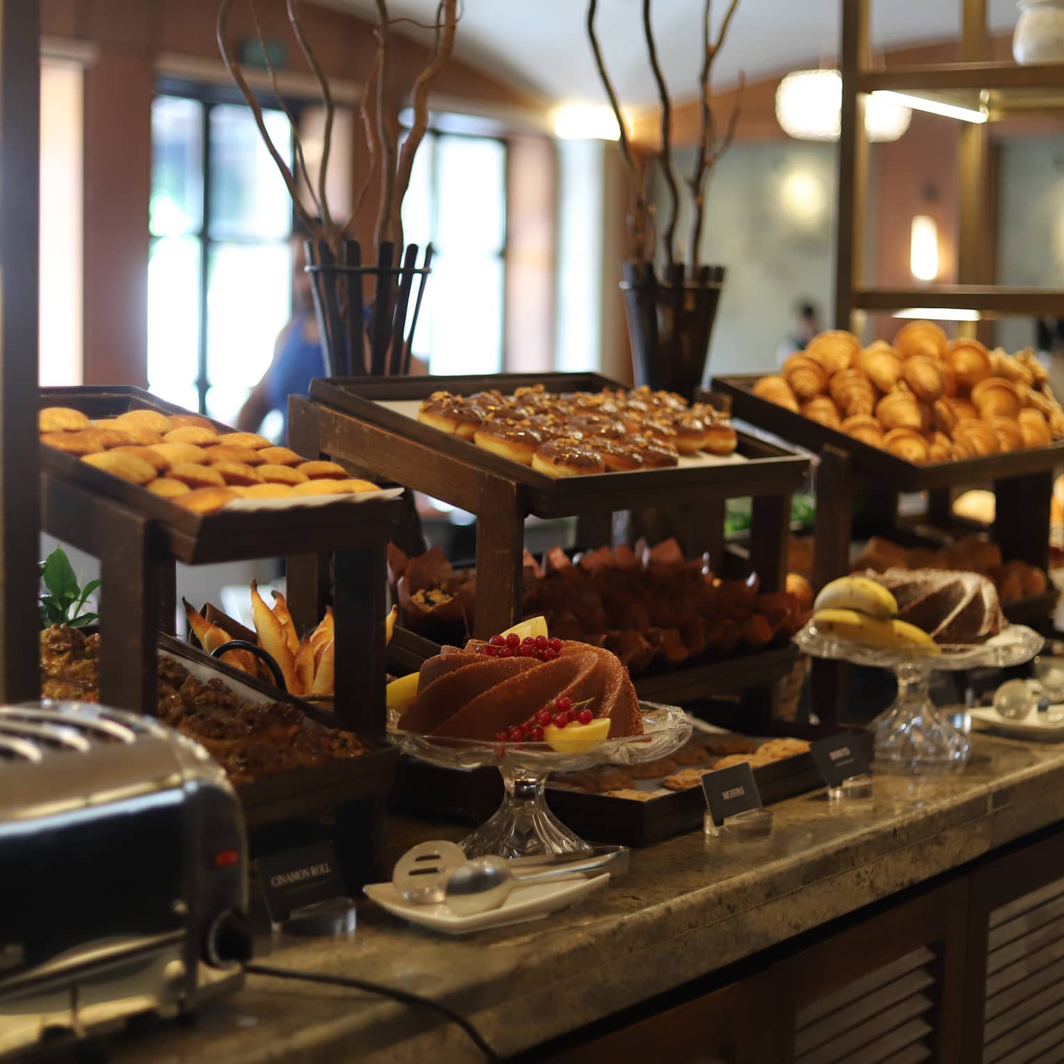 Brunch display of cakes and other baked goods