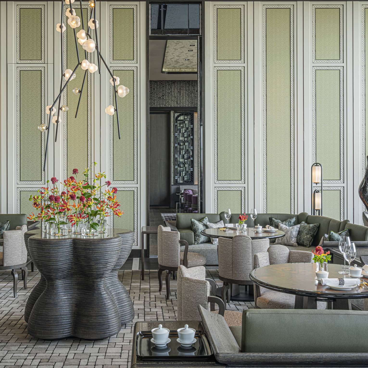 Seating area at Jiang Nan Chun restaurant at Four Seasons Hotel Osaka