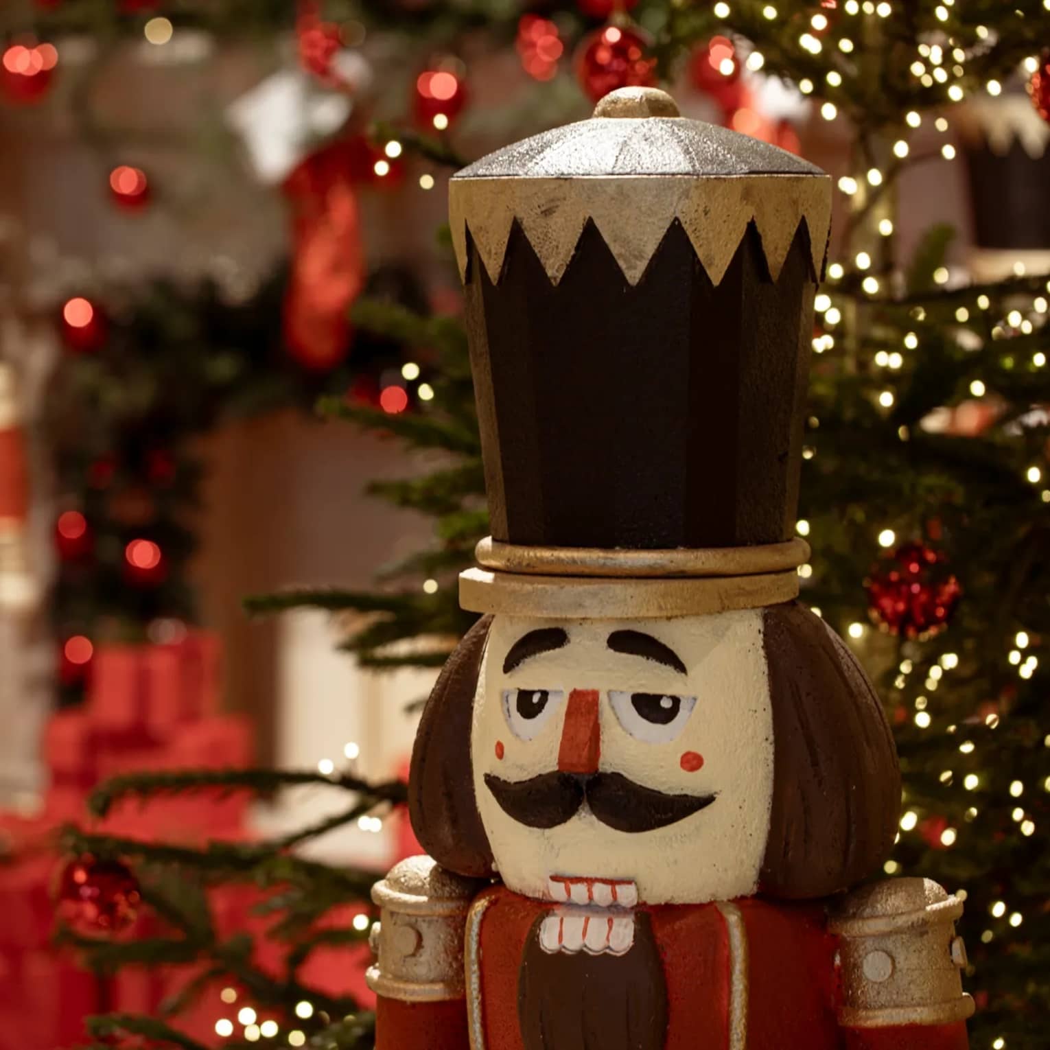 Nutcrackers, candy canes, lights, and other Christmas decorations