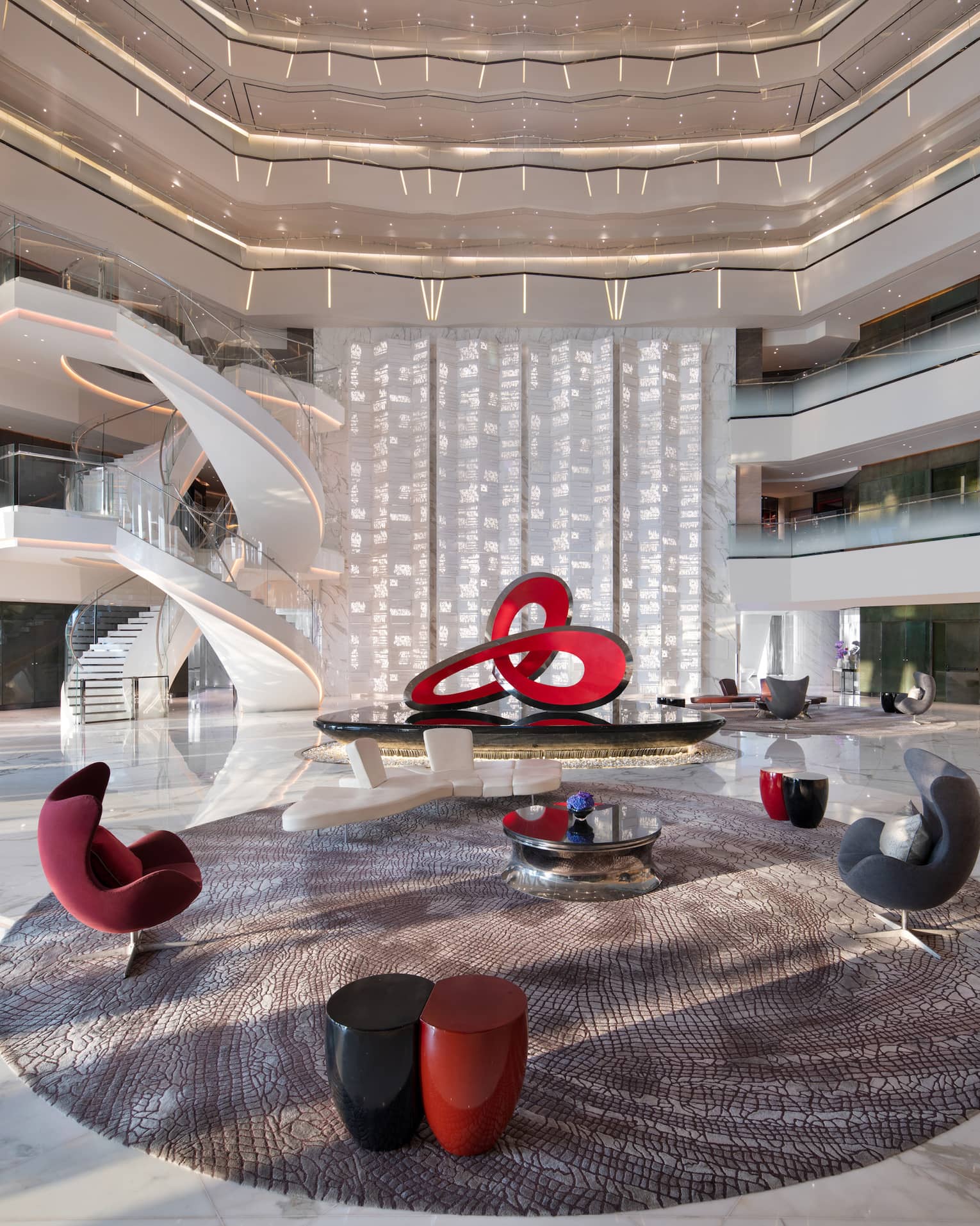Lobby of FS Guangzhou with red, black and silver accents
