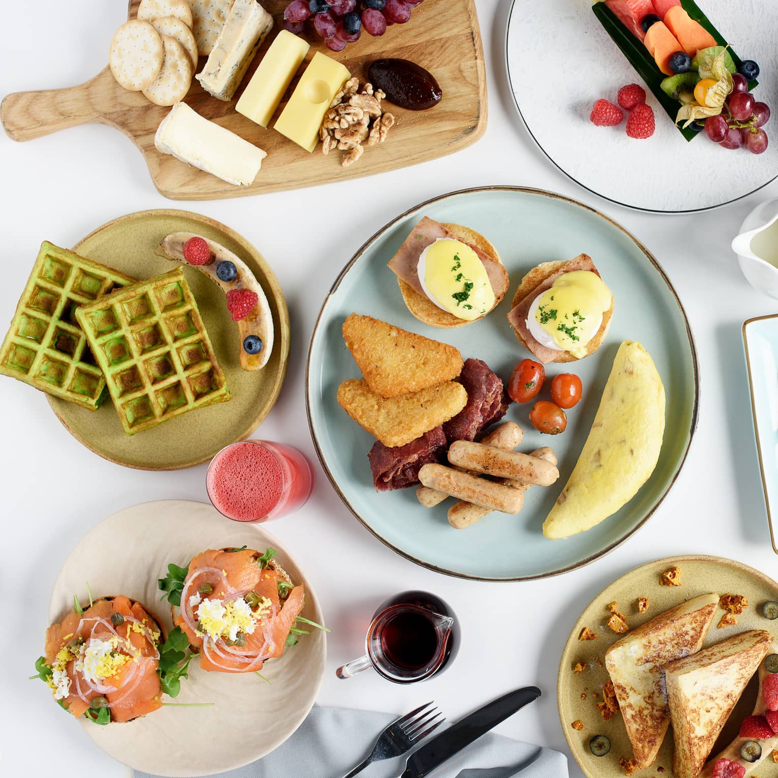 Breakfast spread at Curate including French toast, eggs royale, Nasi Lemak and other traditional dishes