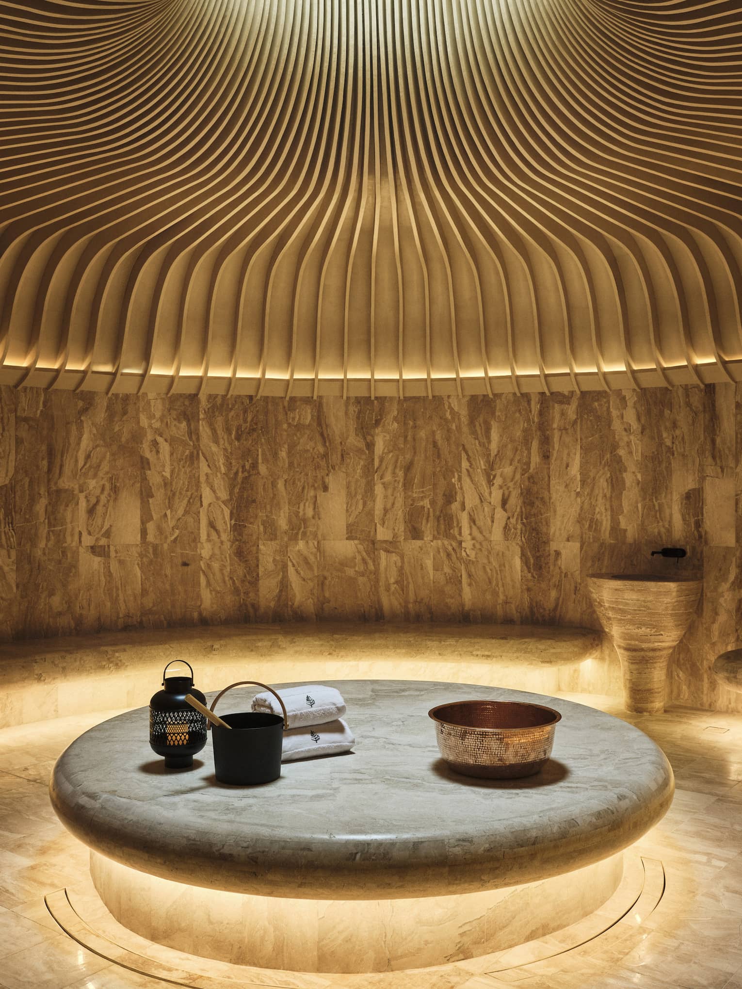 Hammam with soft, warm lighting