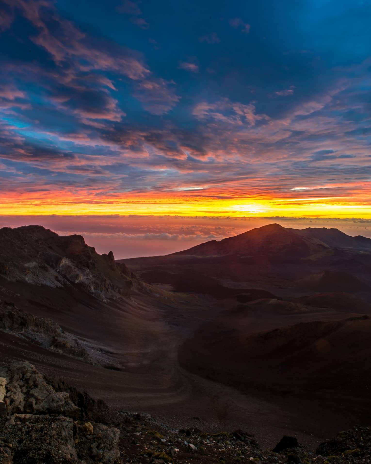 A sunrise over mountains.