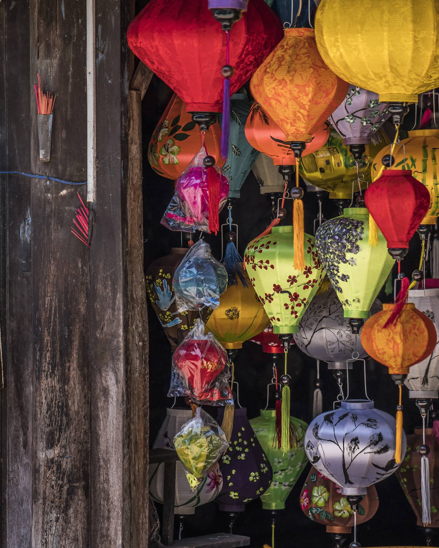 Lanterns hanging in historical Hoi An Vietnam