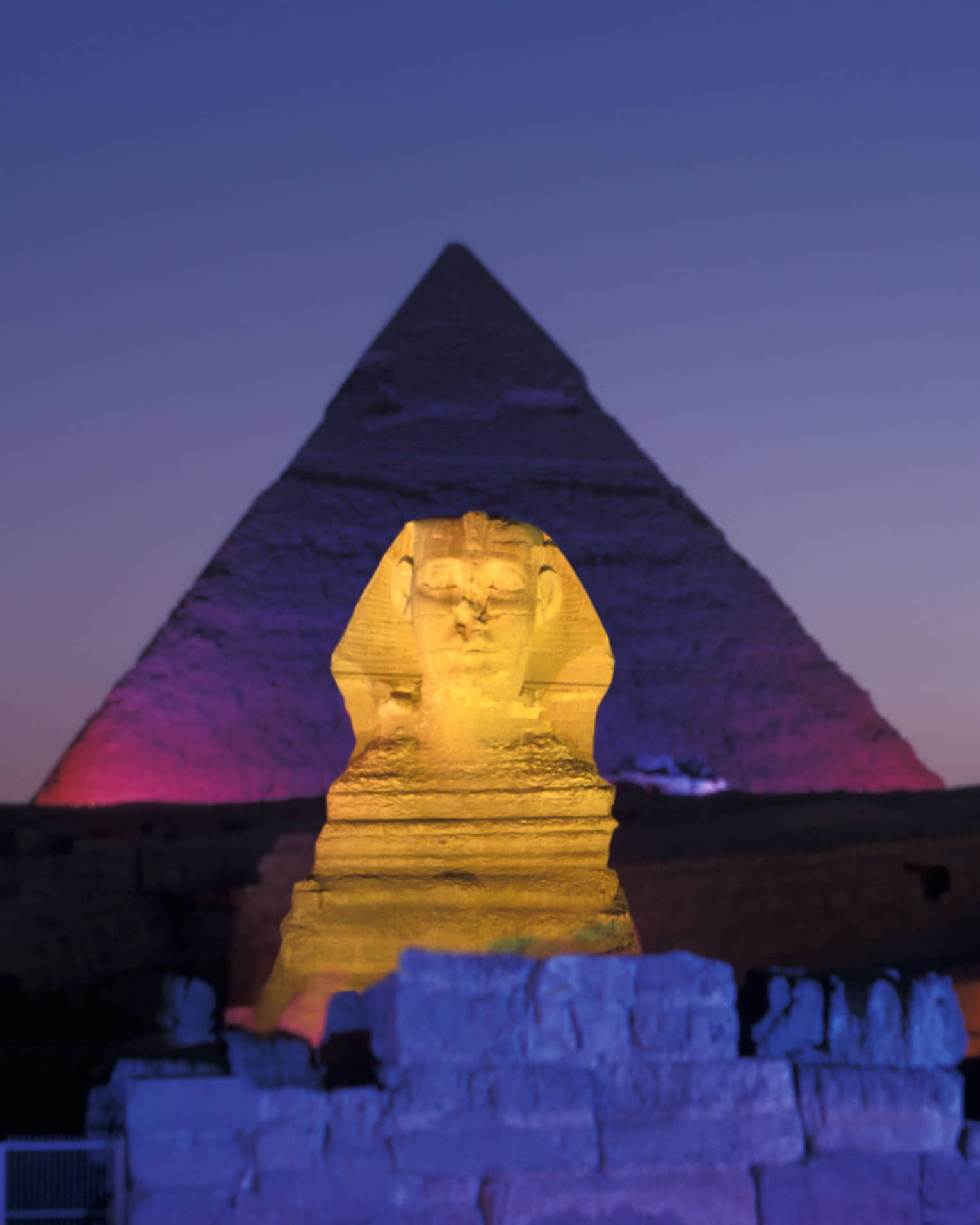 Sphinx and pyramid night light show Egypt