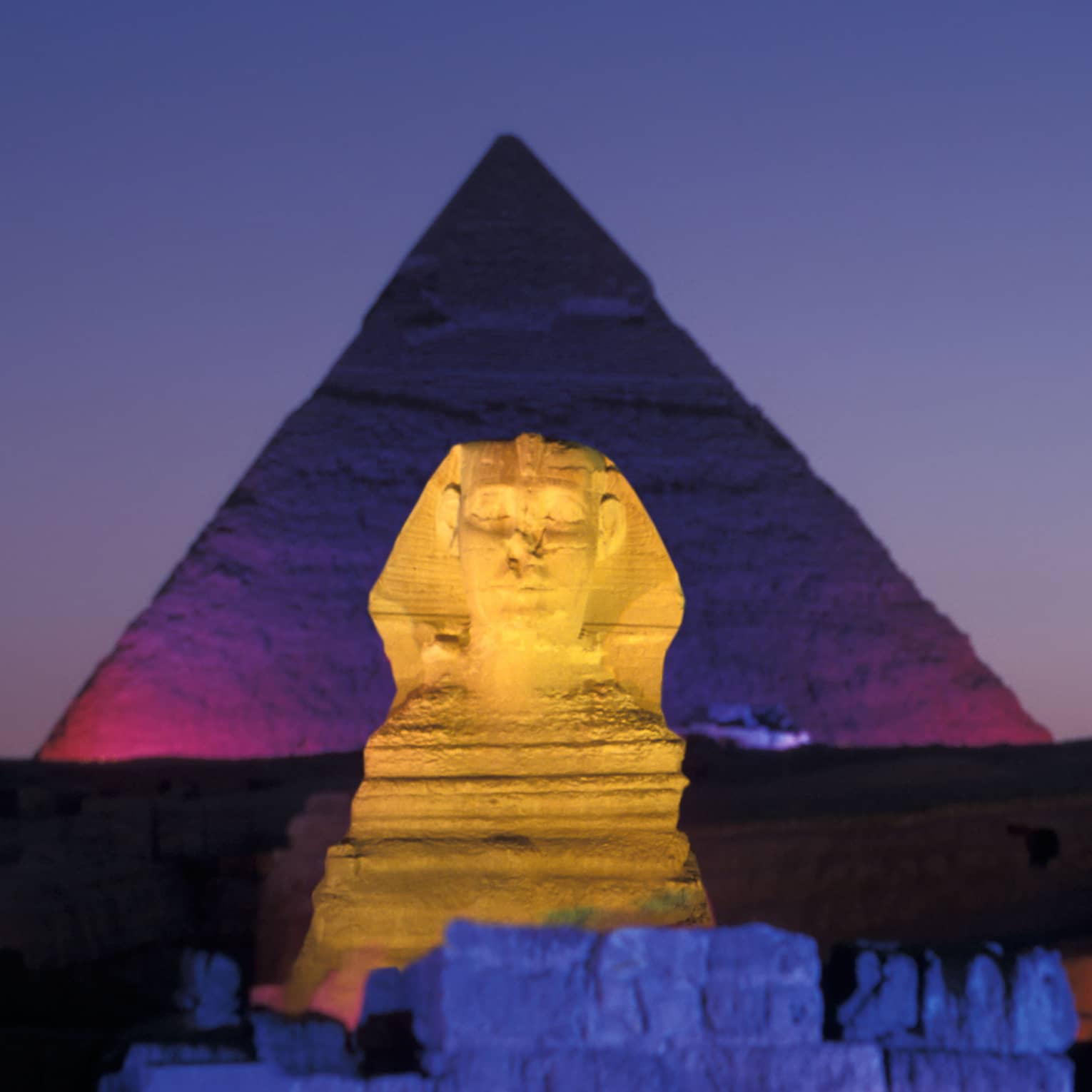 Sphinx and pyramid night light show Egypt