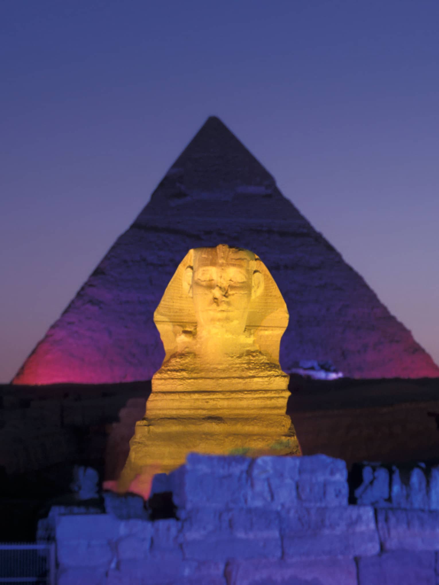 Sphinx and pyramid night light show Egypt