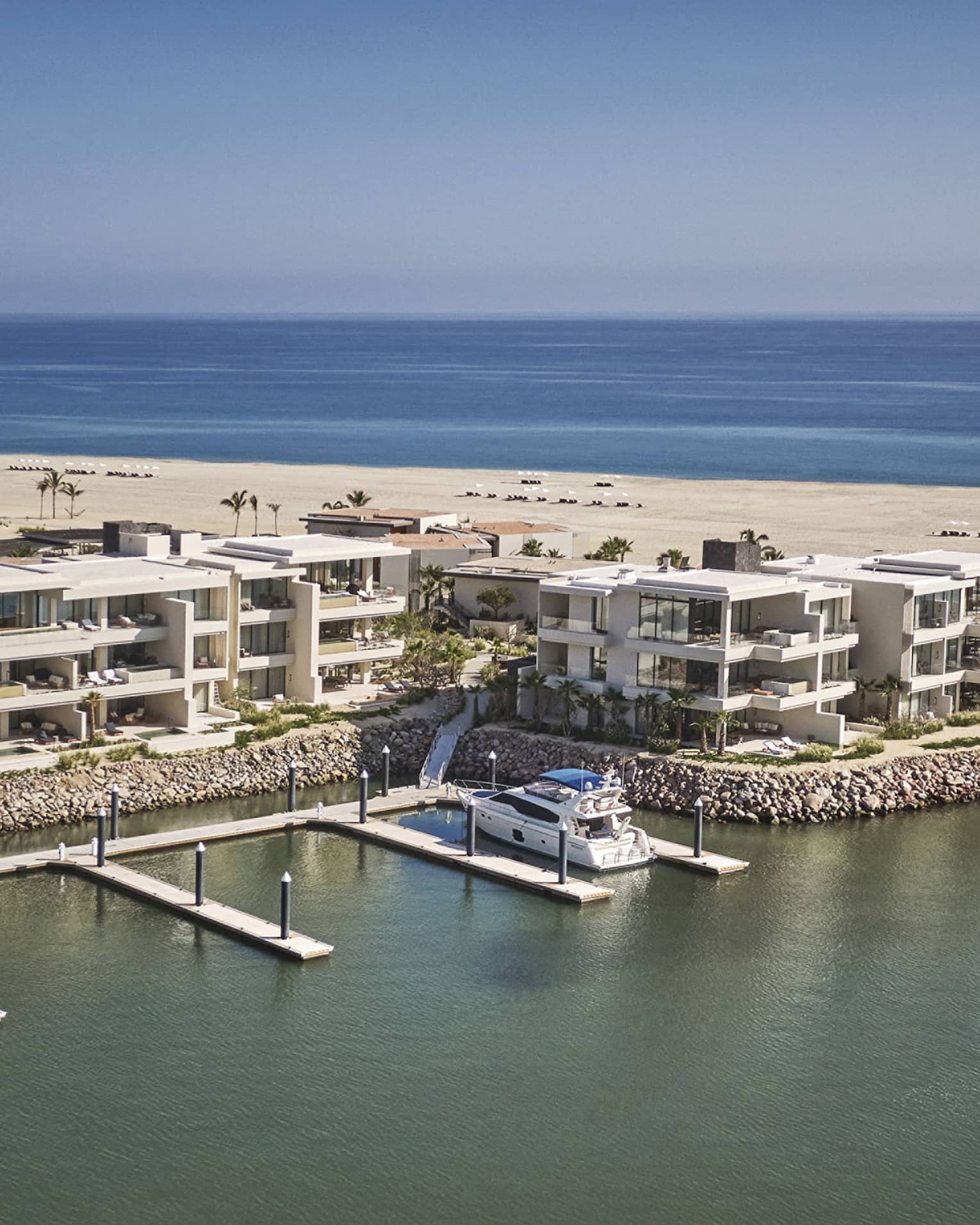 A marina on a beach shore.