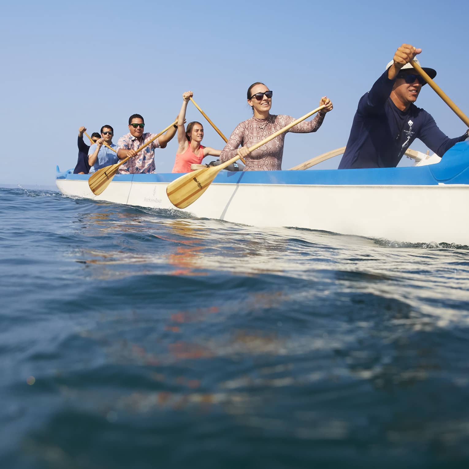 A group of guests kayaking on the ocean