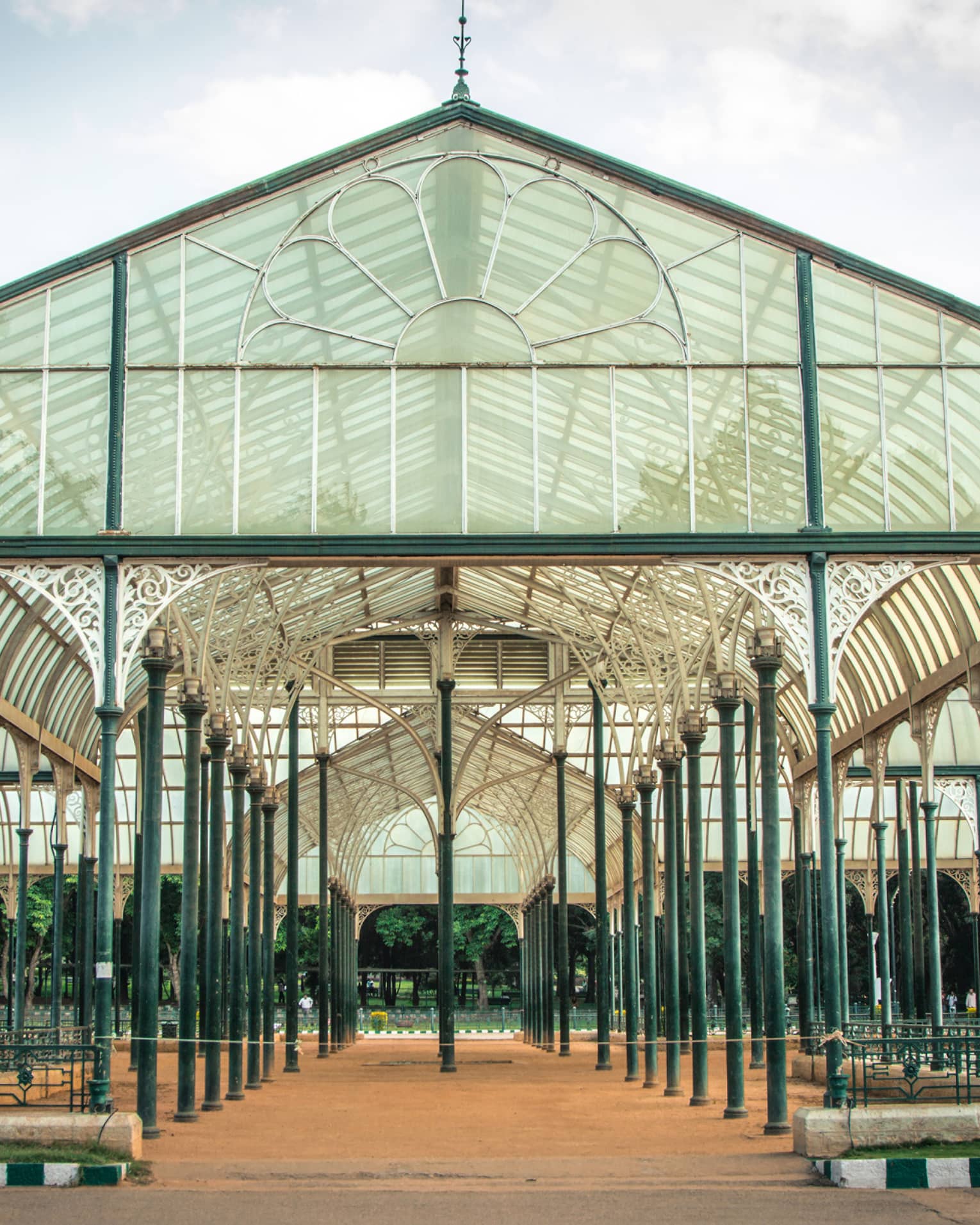 Arched entrance to Glasshouse at Lalbagh Gardens in Bangalore, India