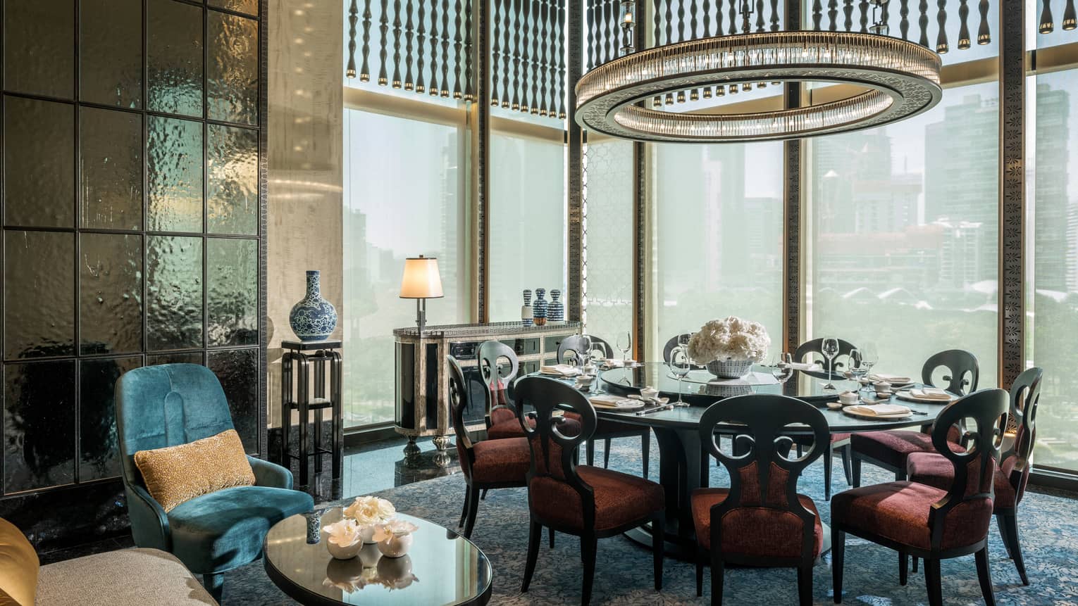 Yun House Private Dining table with a view to the city