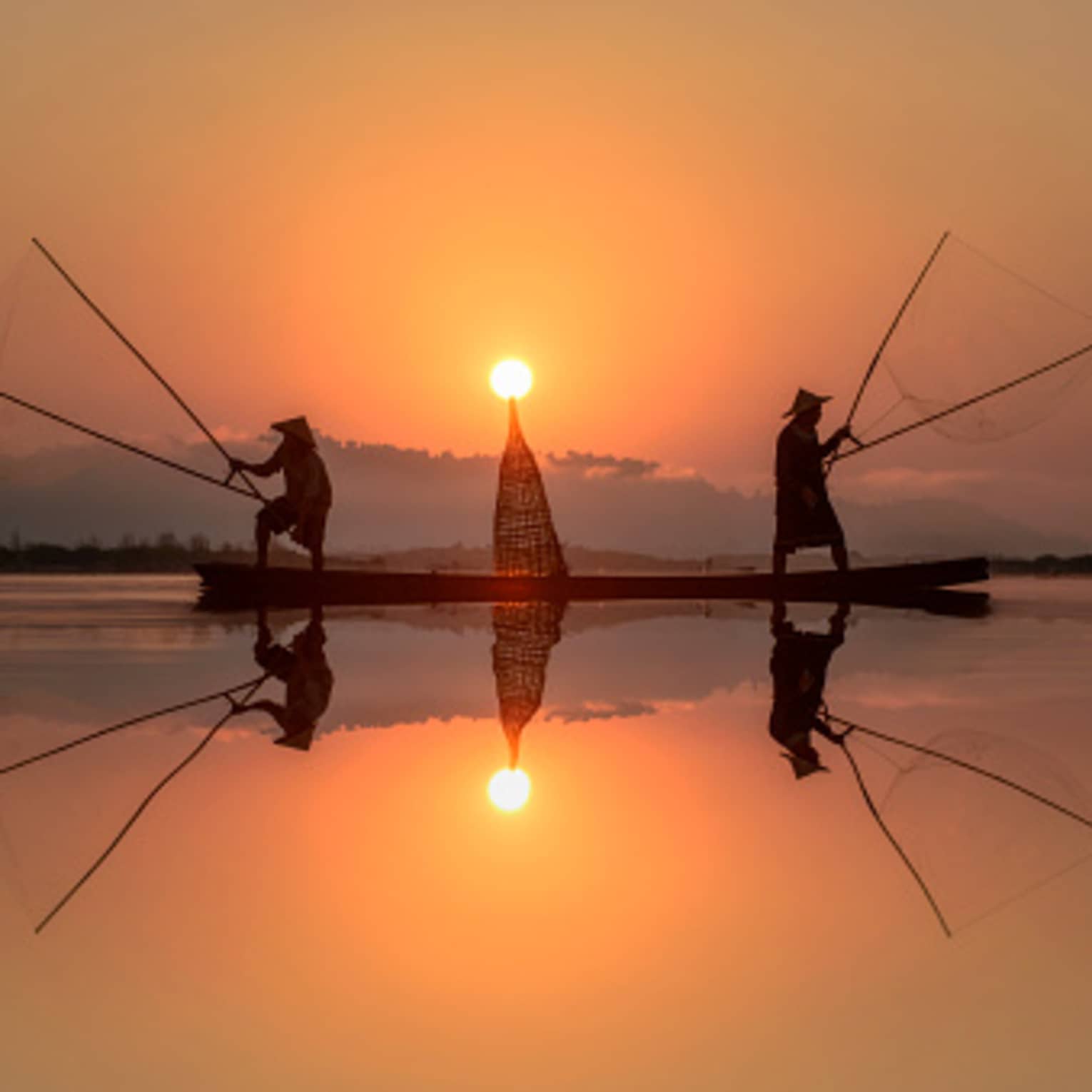 Fisherman fishing in Mekong river, Thailand 