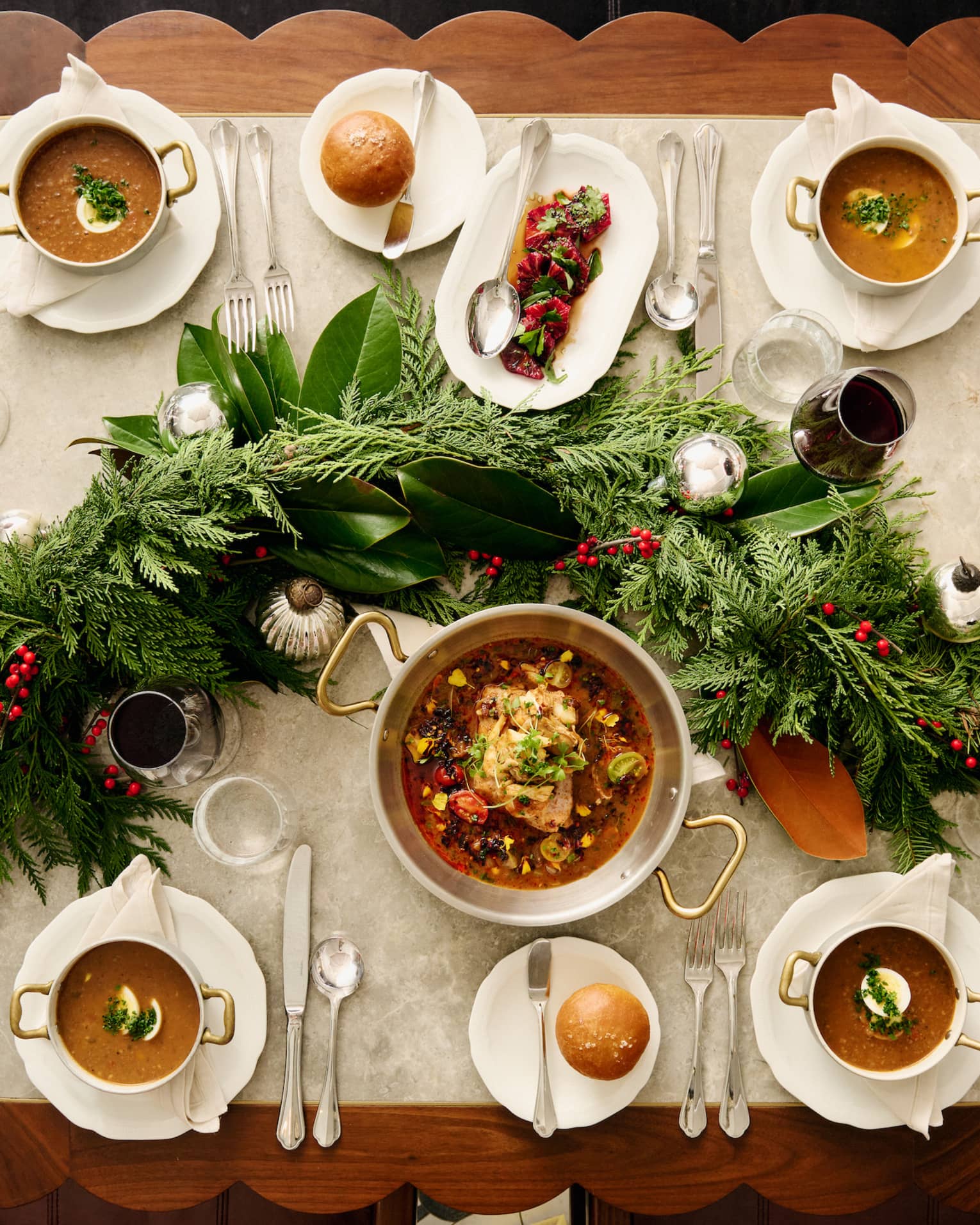 A large table with various foods.