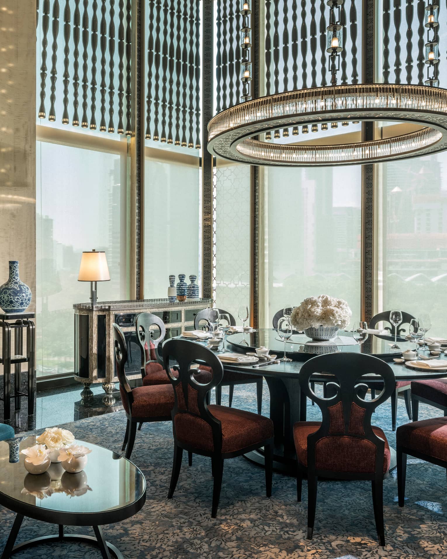 Yun House Private Dining table with a view to the city