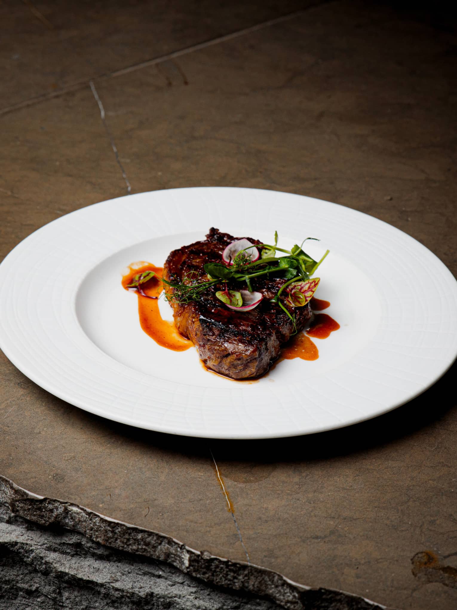 Detail of steak on a plate