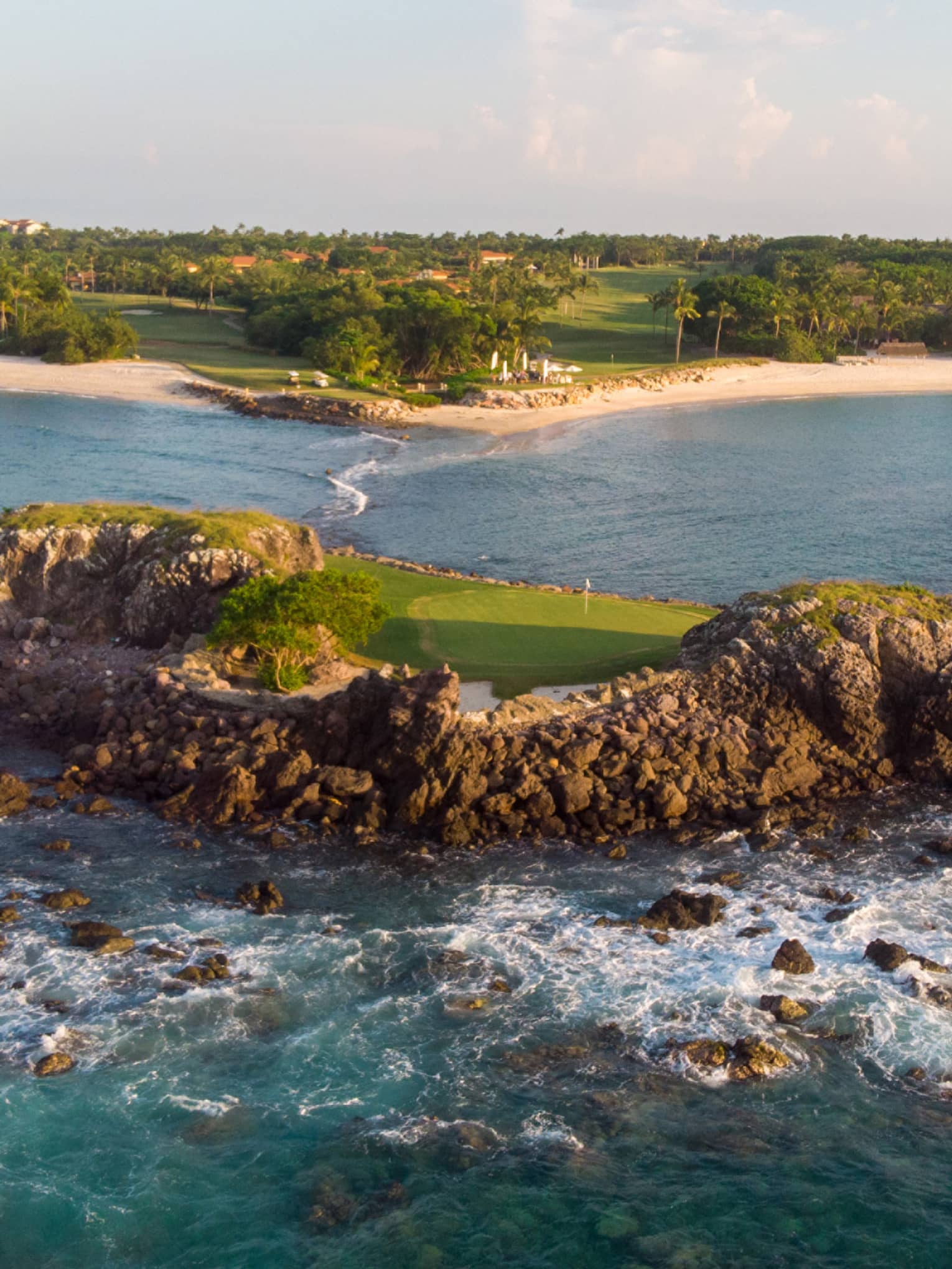 A special golf hole on a small island off the rest of the gold course.