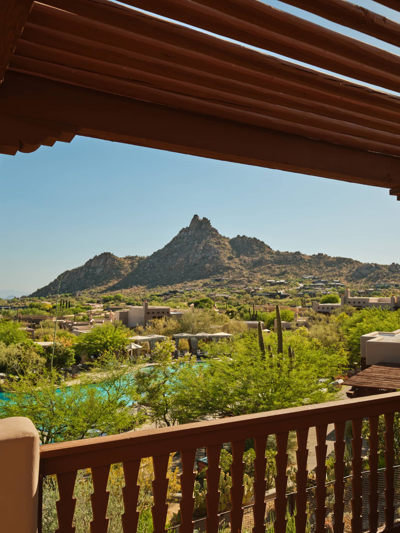 View of Resort pool and mountain from Vista Casita Room at Four Seasons Resort Scottsdale
