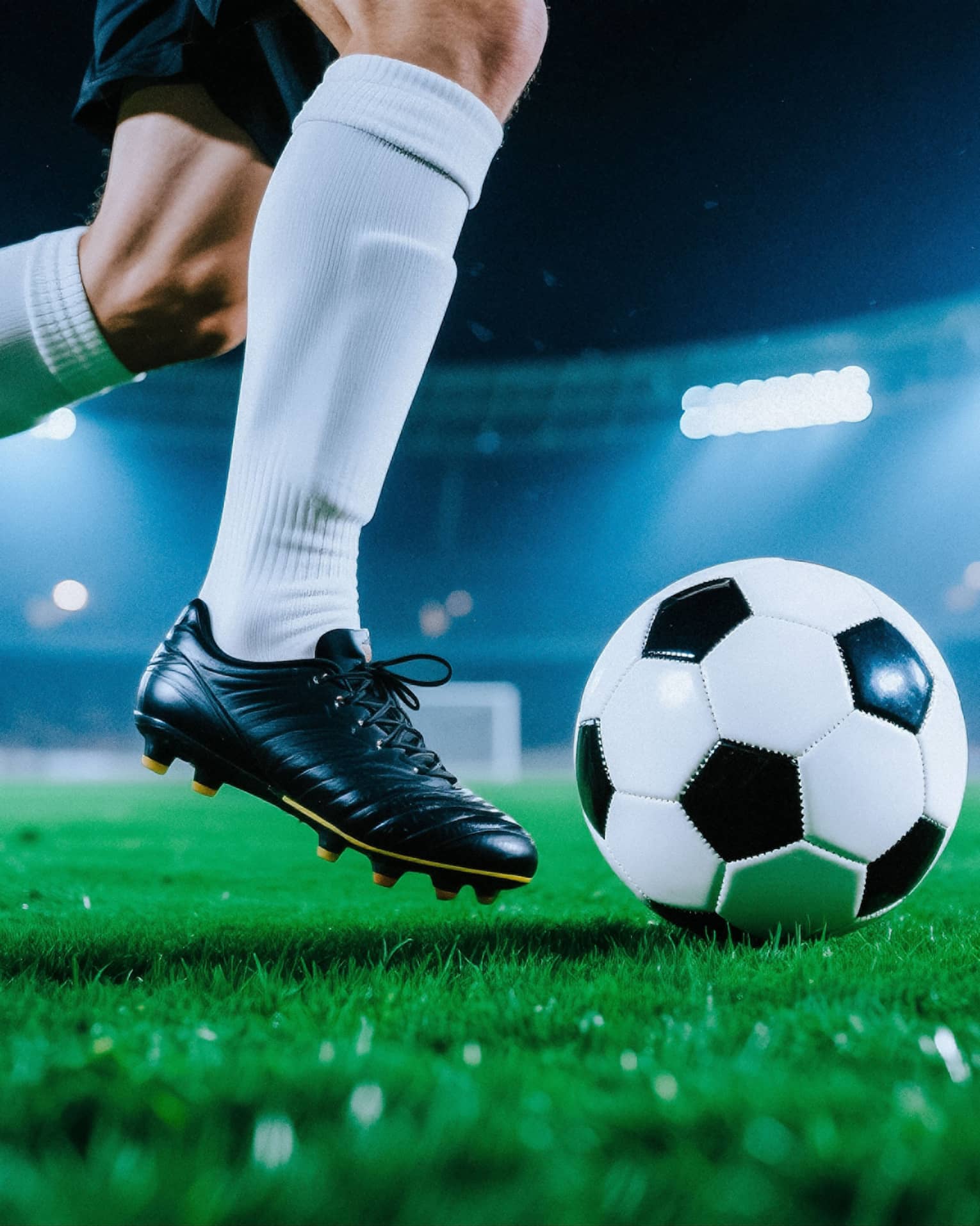 Up-close image of a player dribbling a soccer ball