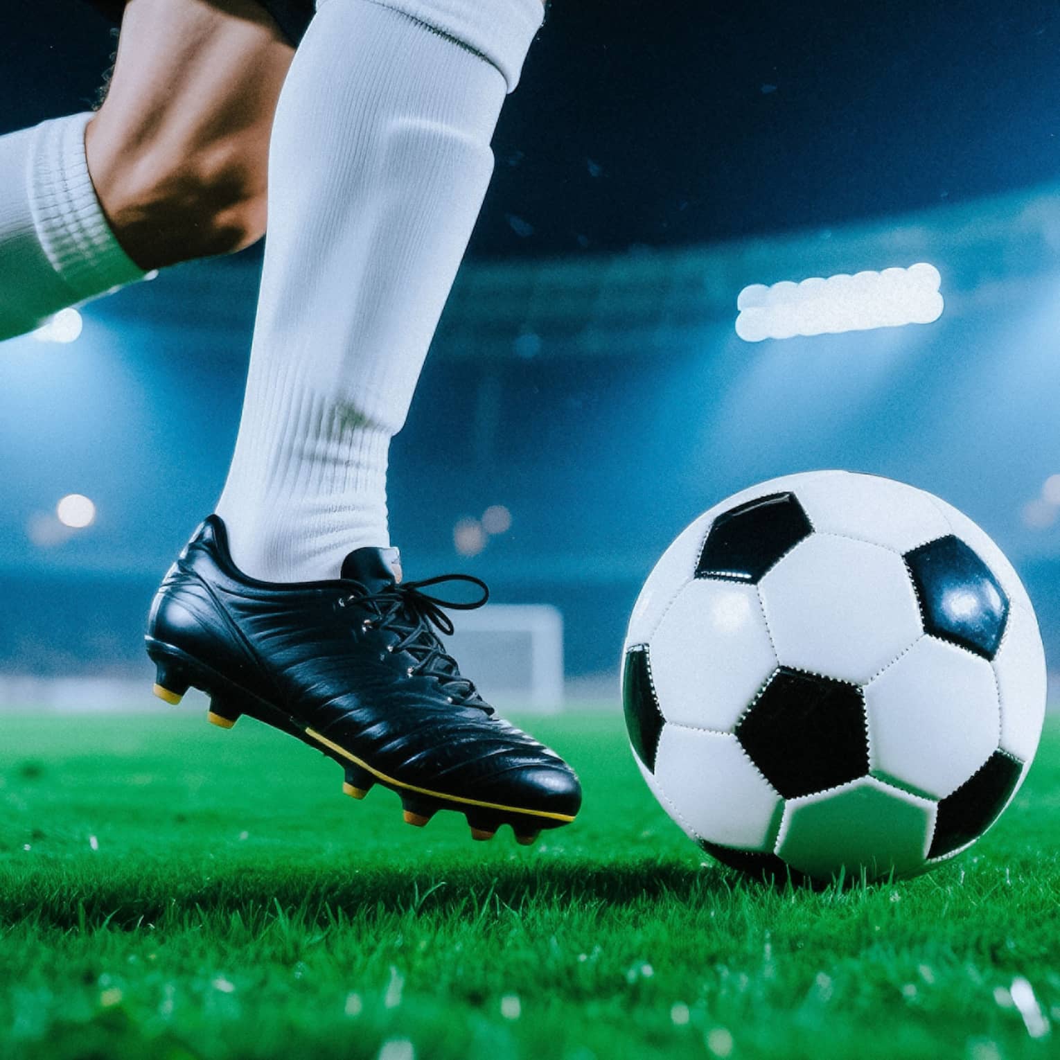 Up-close image of a player dribbling a soccer ball