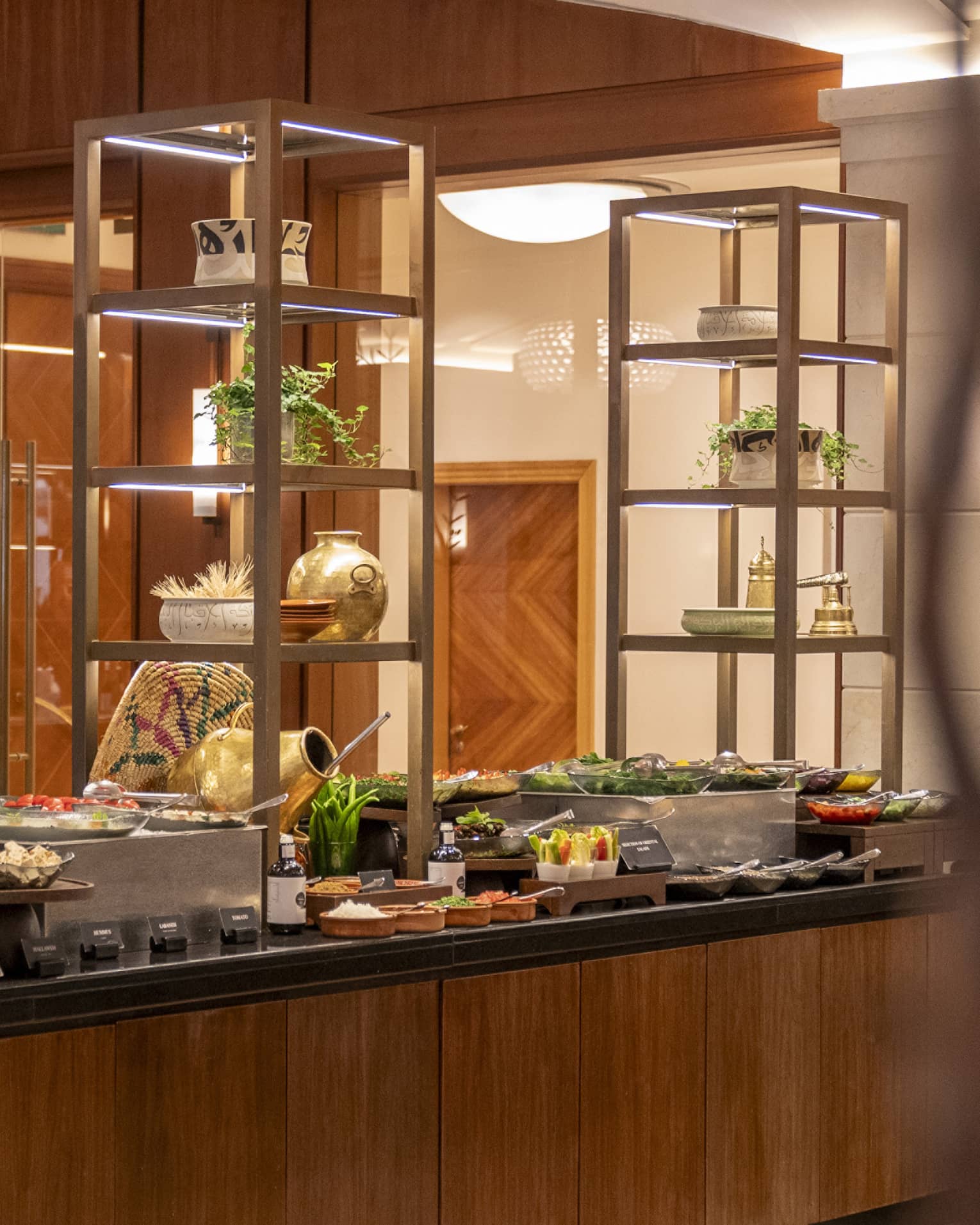 Resturant dining room set up with a breakfast buffet