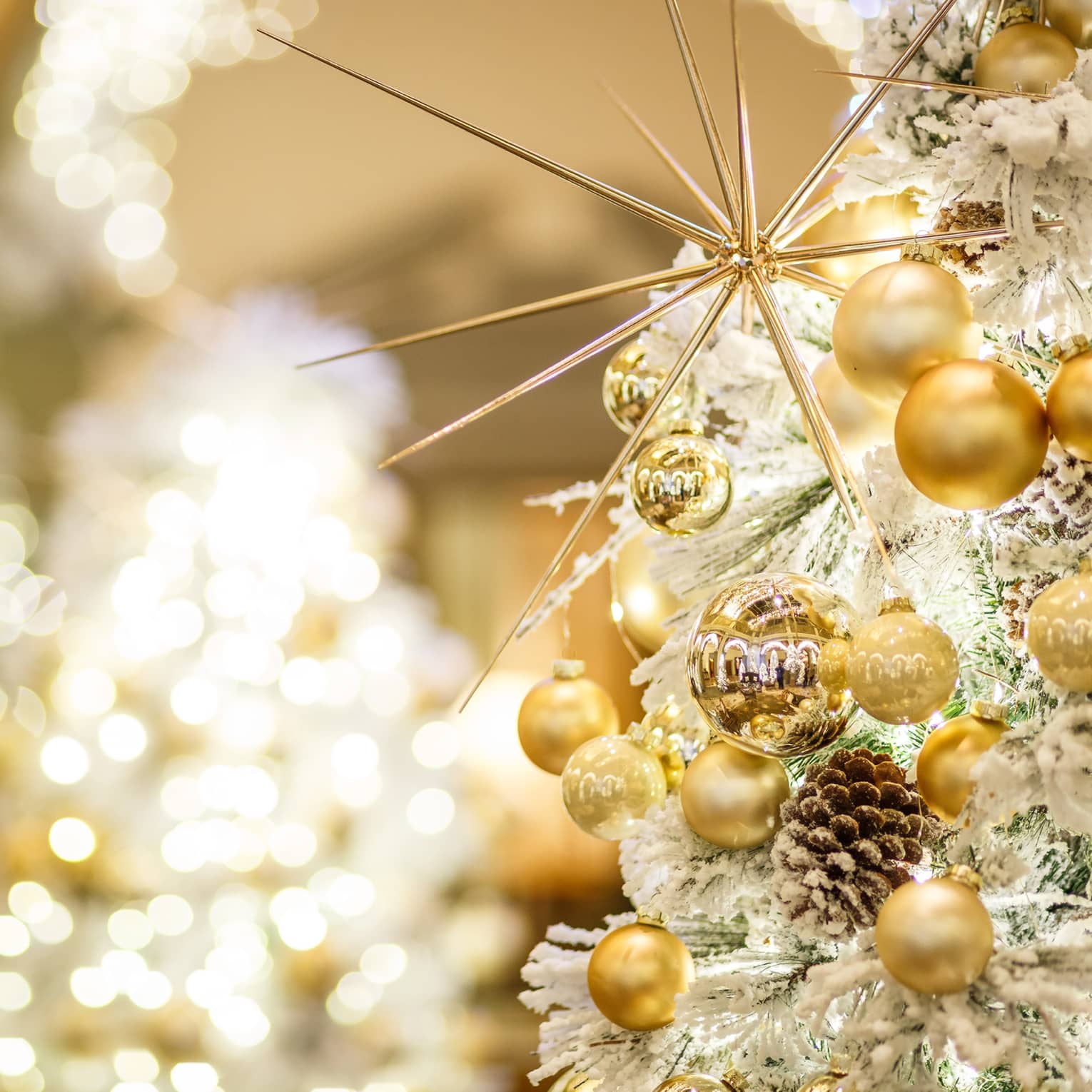Gold Ornaments on a Christmas Tree.