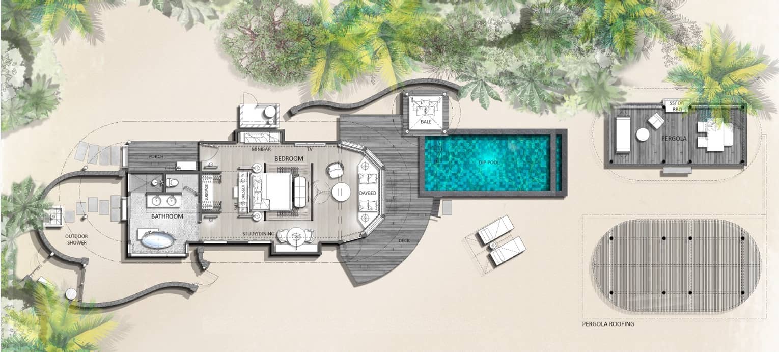 Floorplan of Sunrise Beach Villa with Pool at Four Seasons Maldives at Kuda Huraa