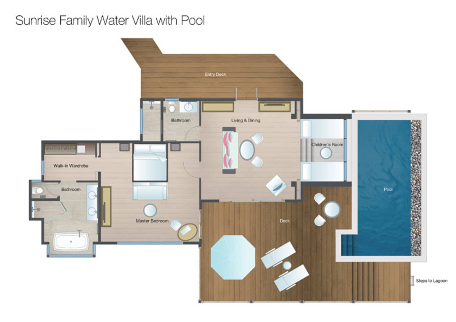 Floorplan of Sunrise Family Water Villa with Pool at Four Seasons Maldives at Kuda Huraa