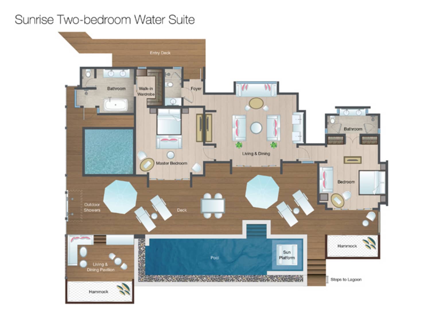 Floorplan of Sunrise Two-Bedroom Water Suite at Four Seasons Maldives at Kuda Huraa