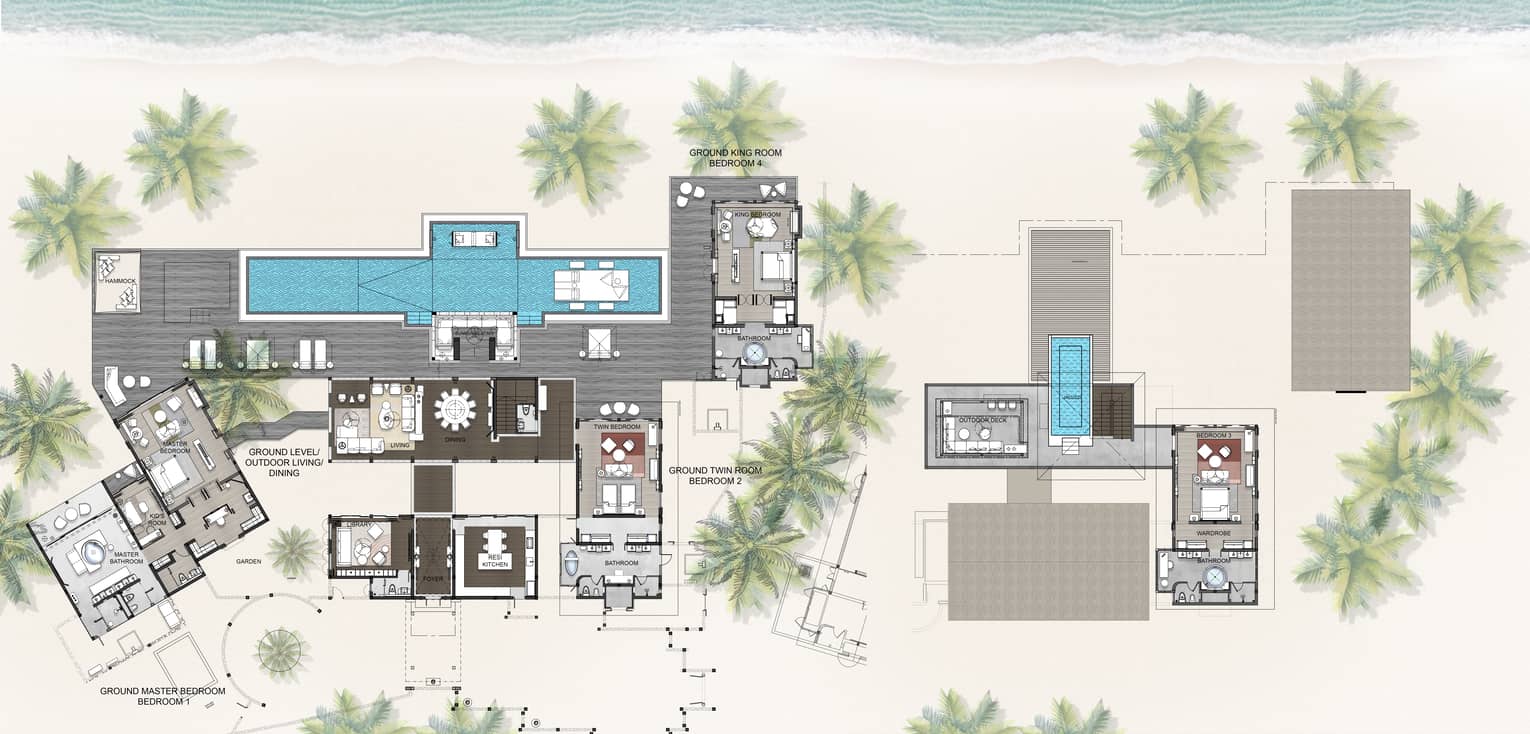 Floorplan of Four-Bedroom Landaa Estate at Four Seasons Maldives at Landaa Giraavaru