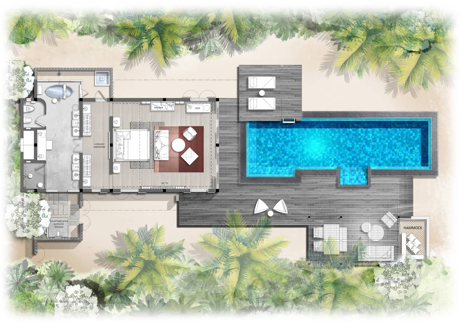 Floorplan of Oceanfront Bungalow with Pool at Four Seasons Maldives at Landaa Giraavaru