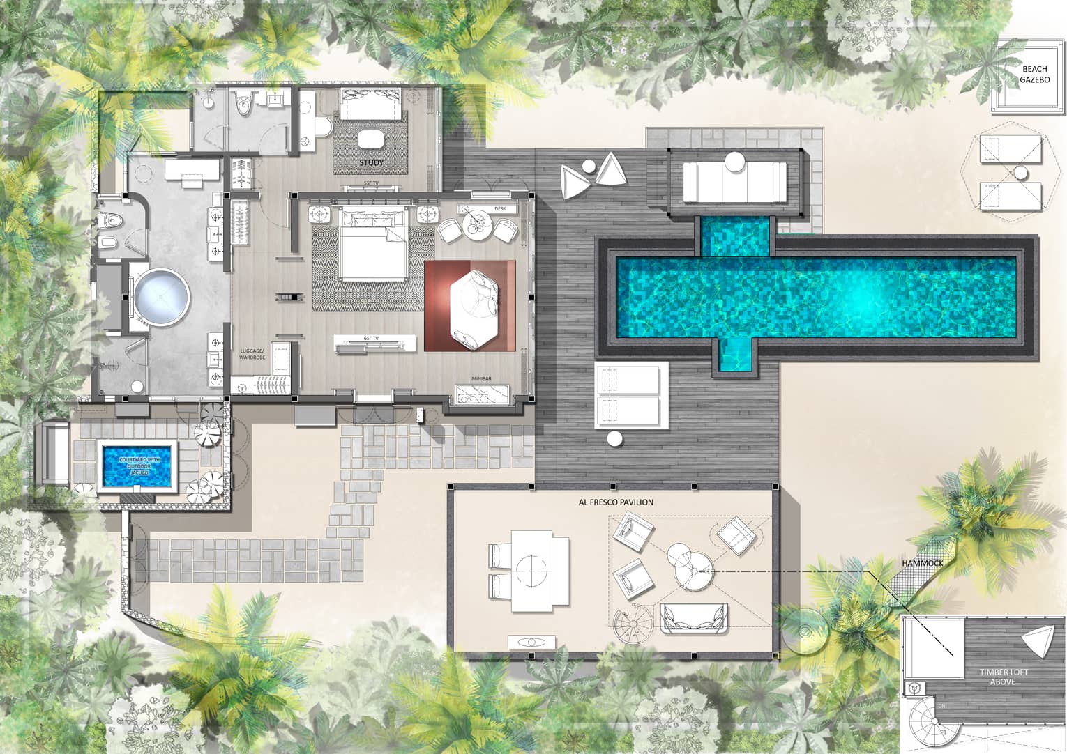 Floorplan of Family Beach Villa with Pool at Four Seasons Maldives at Landaa Giraavaru