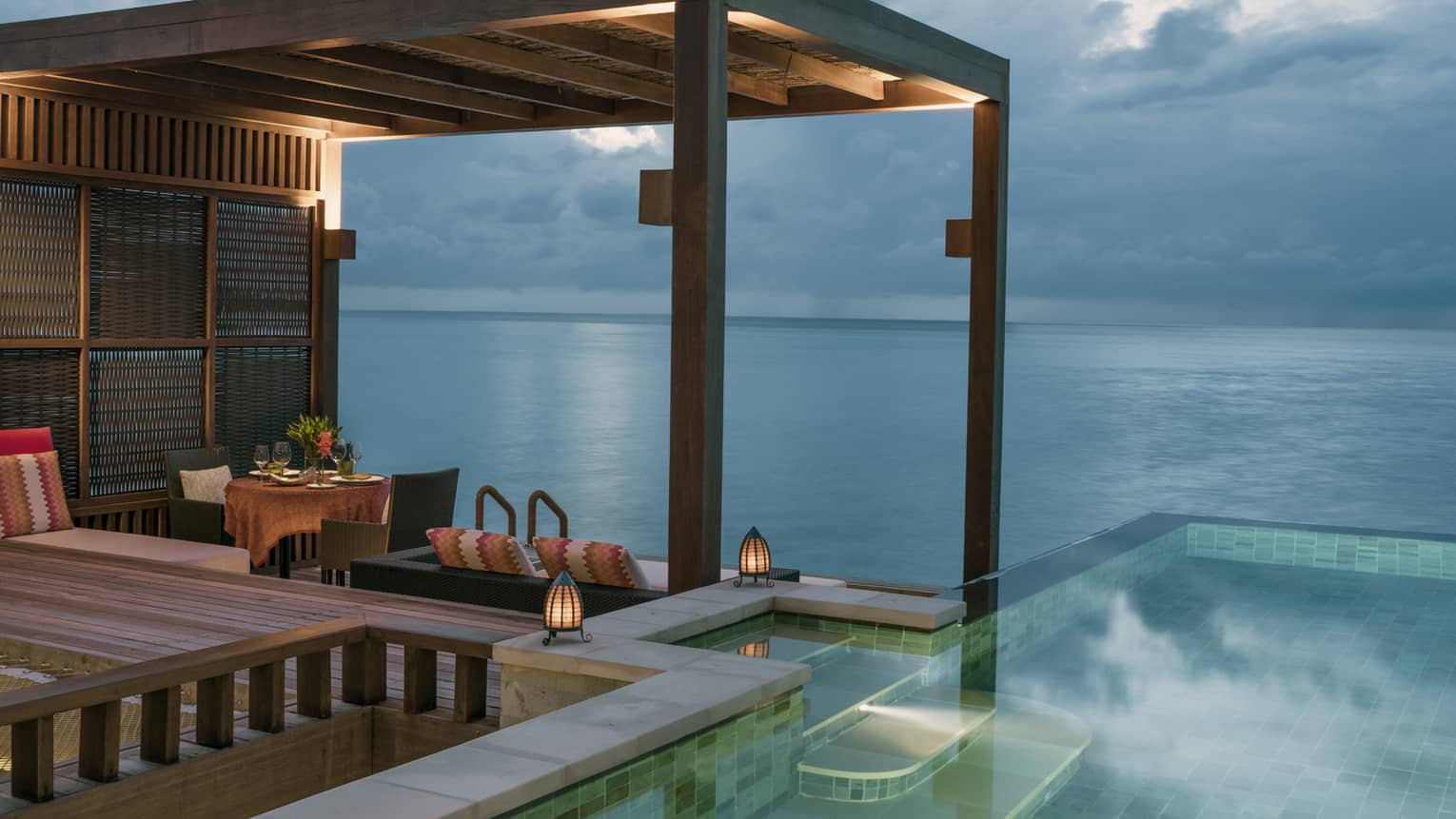 Evening lights at the sunrise water villa