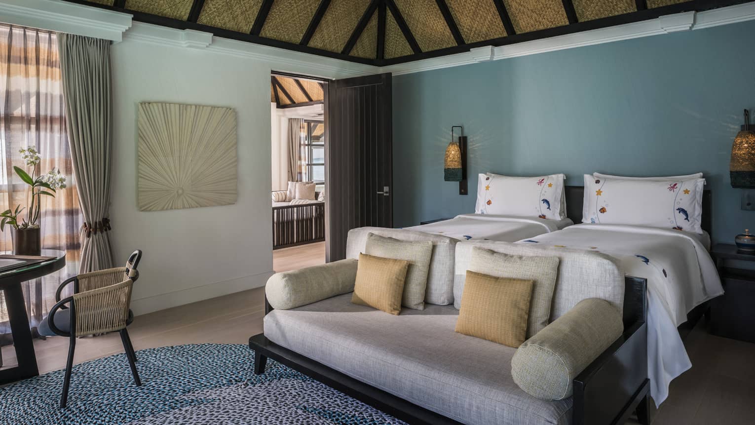 Inside furnishings of the three-bedroom water suite