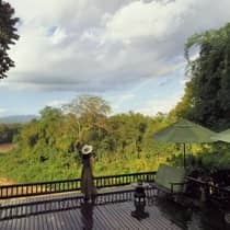Guest enjoying a lush patio view